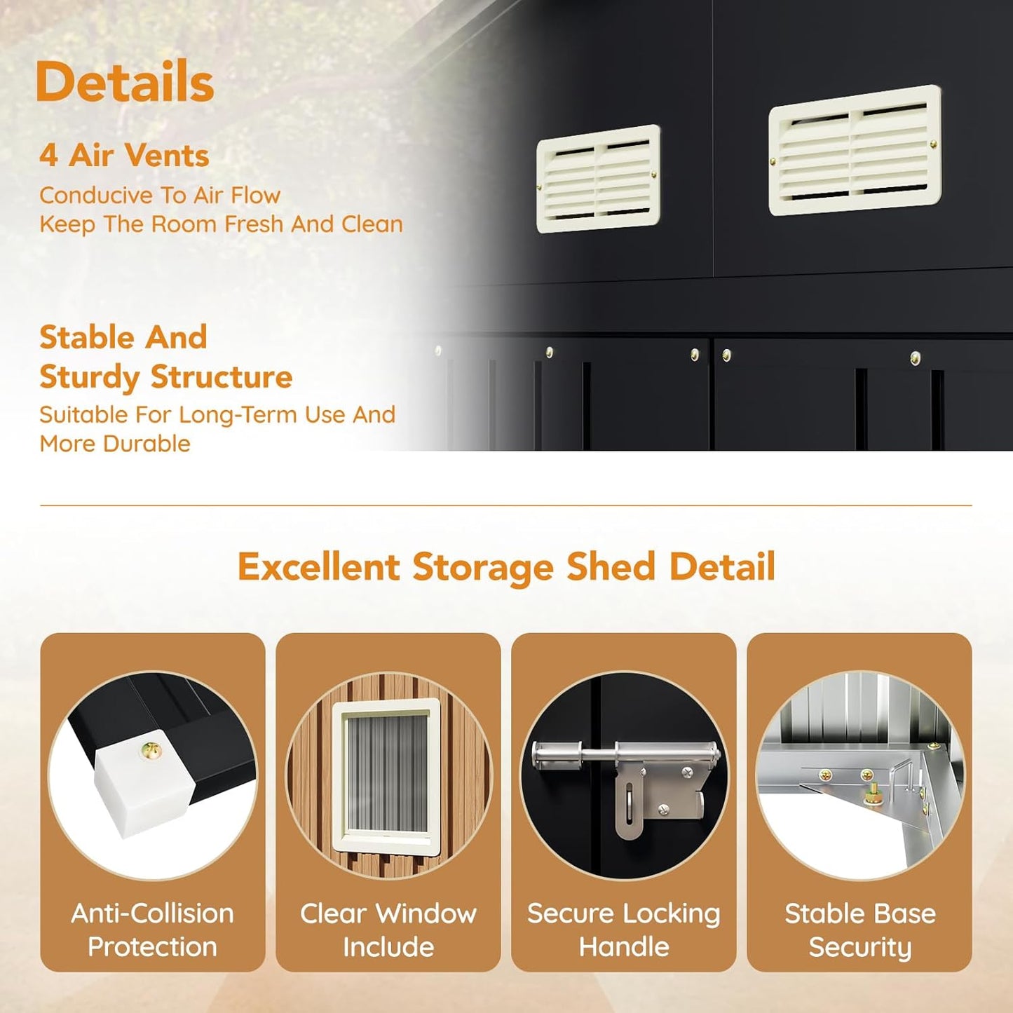 10X12 FT Outdoor Metal Storage Shed with Lockable Doors & 2 Windows, Storage Shed Large with Metal Frame Floor for Patio Storage, Garbage Can, Chicken Coop(Wood Panels Not Included)