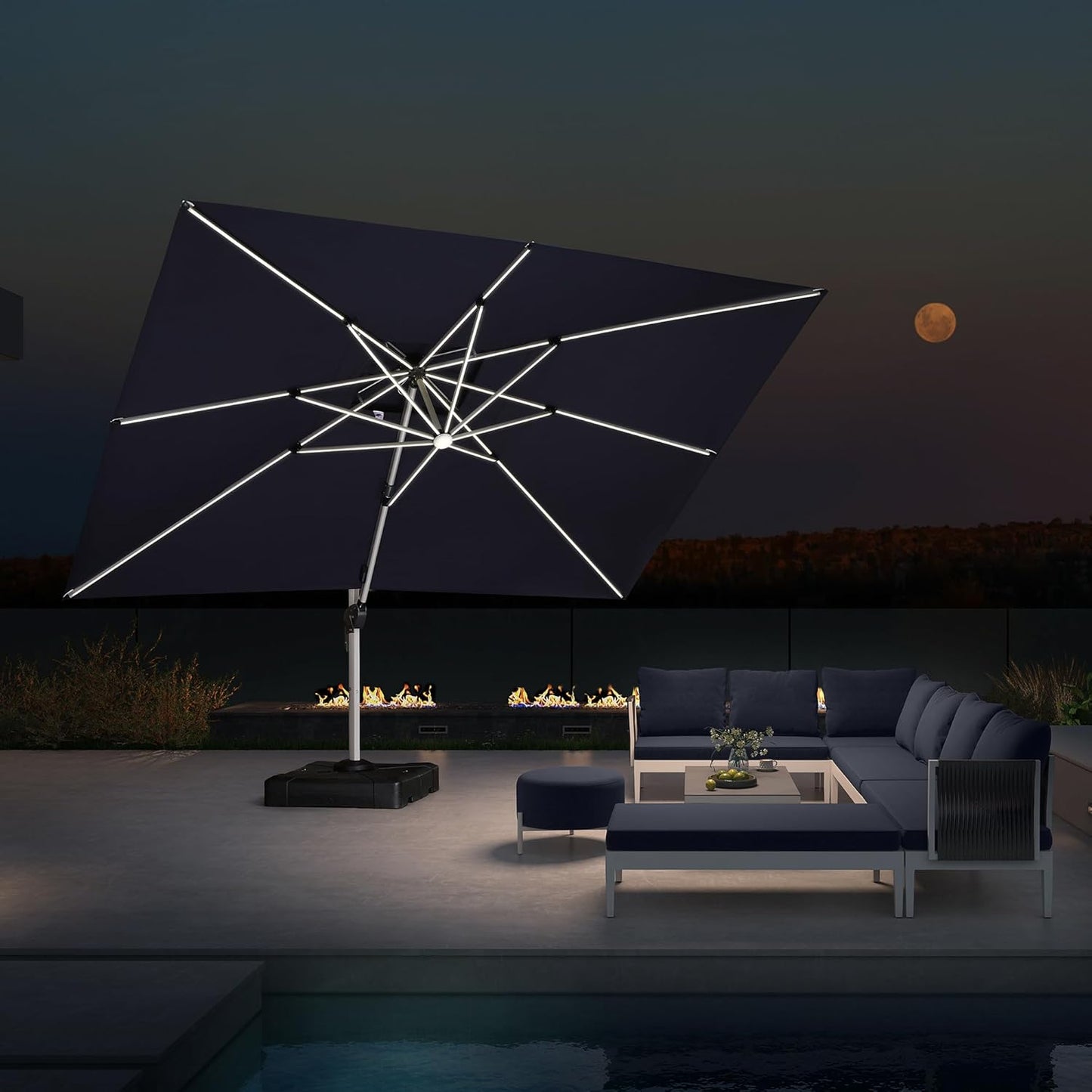PURPLE LEAF 9' X 12' Solar Powered LED Patio Umbrella Cantilever Umbrellas Offset Double Top Hanging Outdoor Umbrella Market Umbrellas for Garden, Heather Taupe