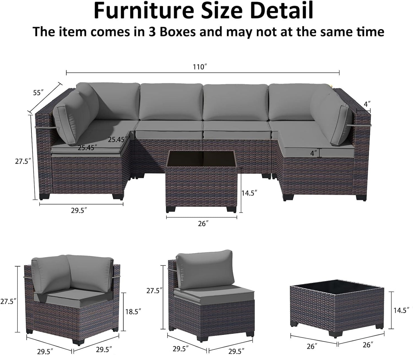 12 Pcs Outdoor Patio Furniture Set Outdoor Furniture All Weather Patio Sectional Sofa PE Wicker Modular Conversation Sets with Coffee Table, Swivel Rocking Chair (Grey)
