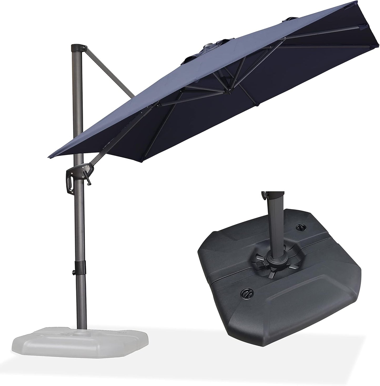PURPLE LEAF 9' X 11.5' Cantilever Outdoor Rectangle Umbrella Patio Umbrella with Base Offset Umbrella with 360-degree Rotation for Garden Pool Deck Patio Navy Blue