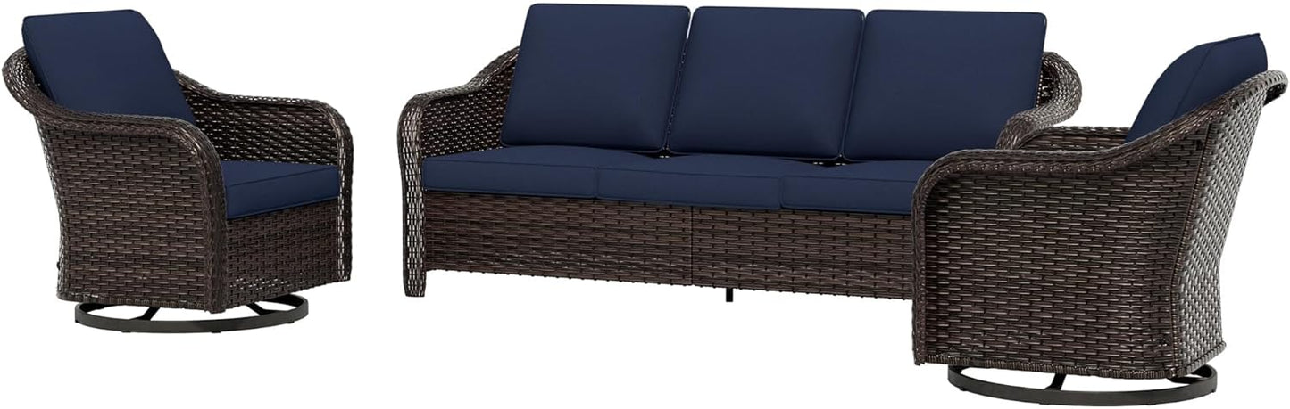 77 inch Outdoor Wicker 3 Seater Sofa, All-Weather Use Patio Rattan Sofa with Seat and Back Cushion, Ideal for Porch, Backyard, Balcony, Poolside, Beige