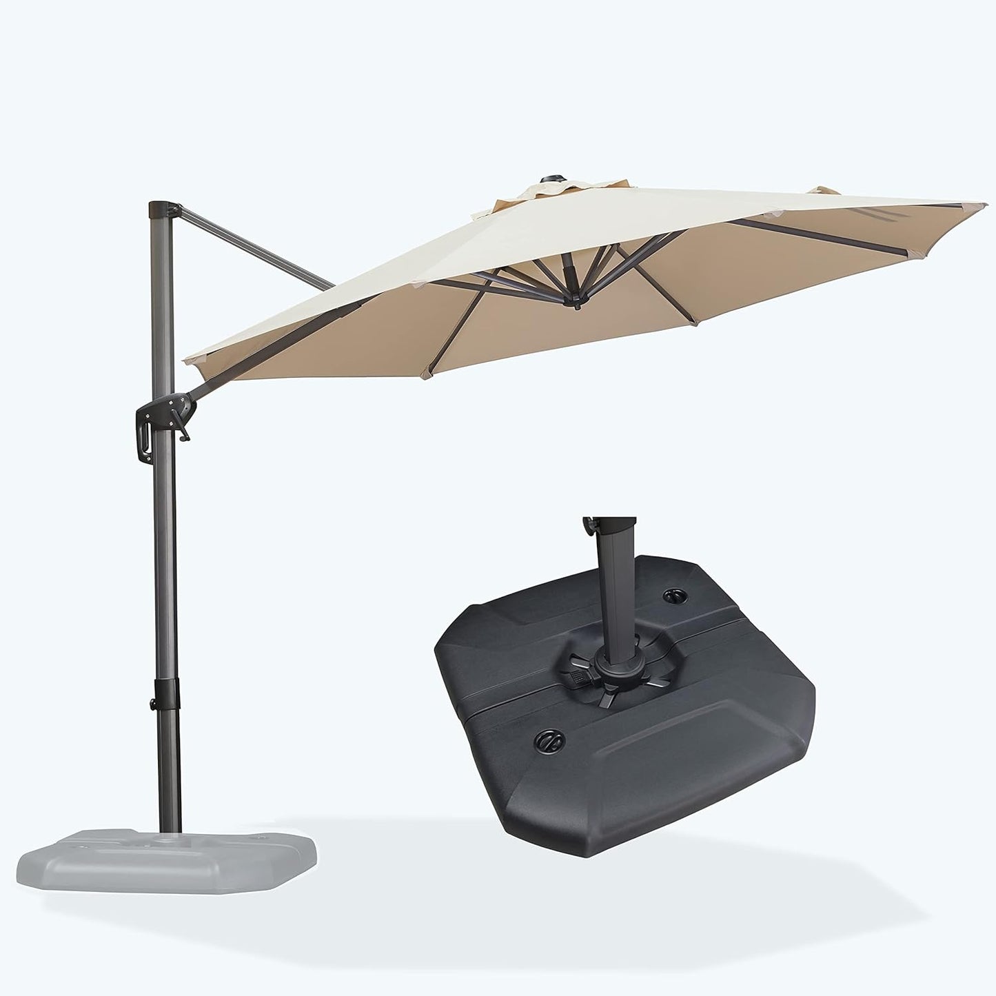 PURPLE LEAF 9' X 11.5' Cantilever Outdoor Rectangle Umbrella Patio Umbrella with Base Offset Umbrella with 360-degree Rotation for Garden Pool Deck Patio Navy Blue