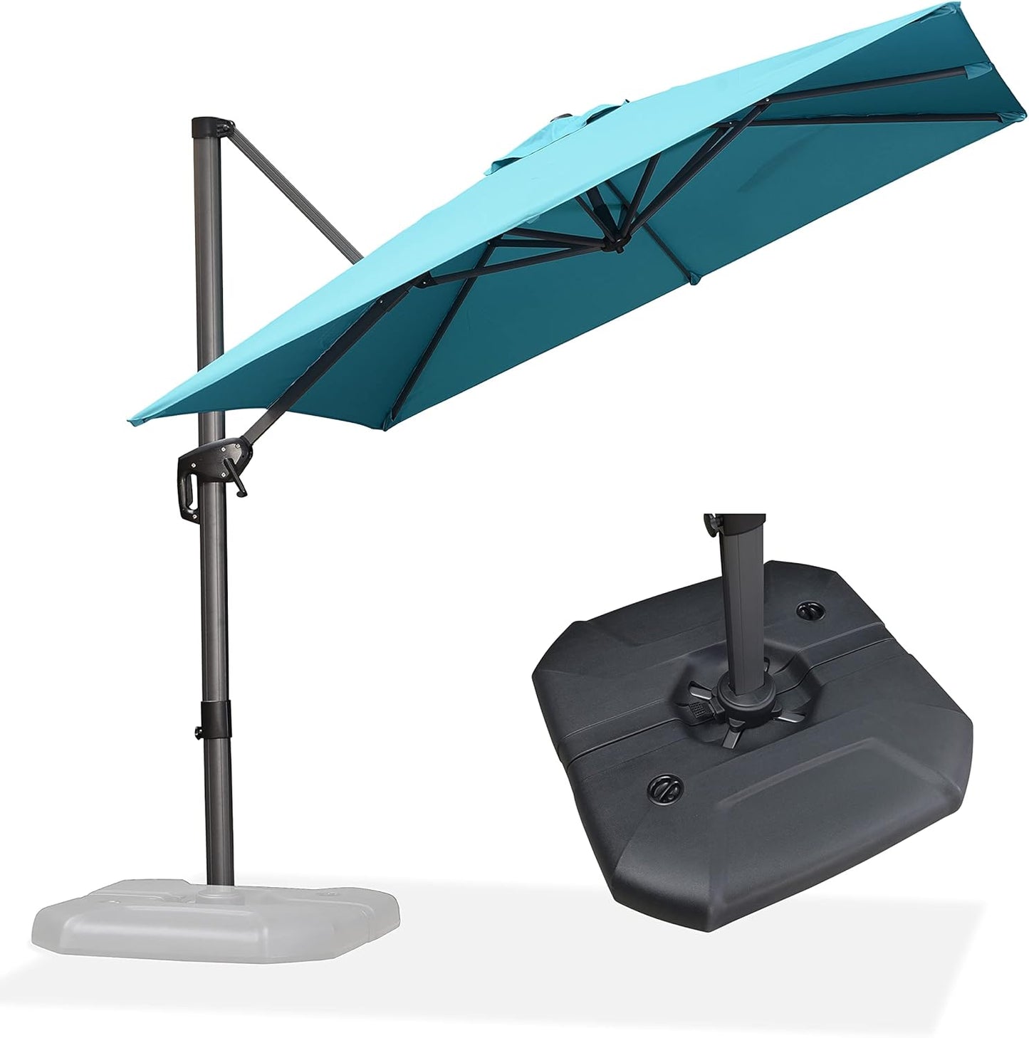 PURPLE LEAF 9' X 11.5' Cantilever Outdoor Rectangle Umbrella Patio Umbrella with Base Offset Umbrella with 360-degree Rotation for Garden Pool Deck Patio Navy Blue