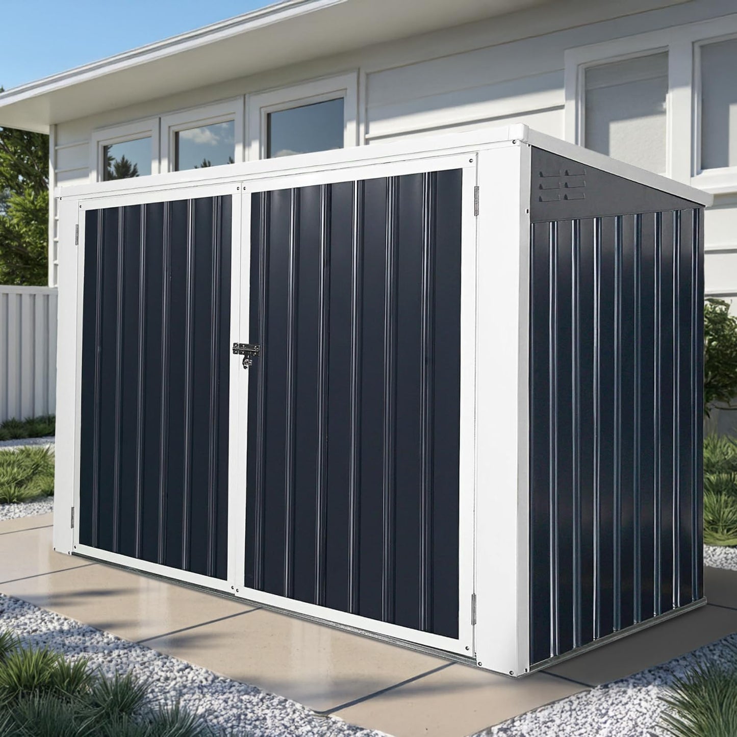 12x10 Ft Storage Shed Outdoor, XL Permanent Steel Building with Window, Sliding Doors and 4 Air Vents for Backyard Garden Patio Lawn - Black