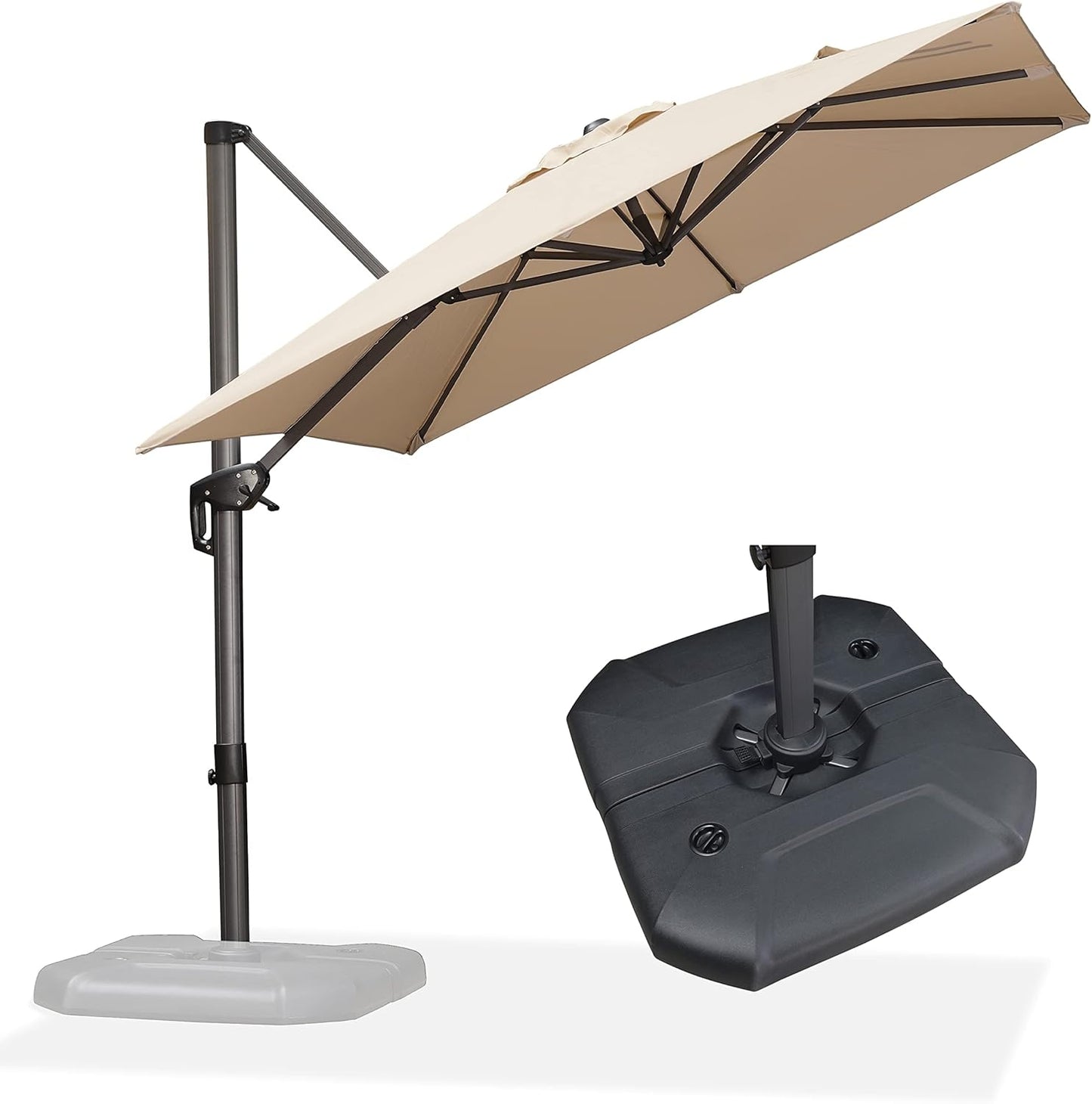 PURPLE LEAF 9' X 11.5' Cantilever Outdoor Rectangle Umbrella Patio Umbrella with Base Offset Umbrella with 360-degree Rotation for Garden Pool Deck Patio Navy Blue