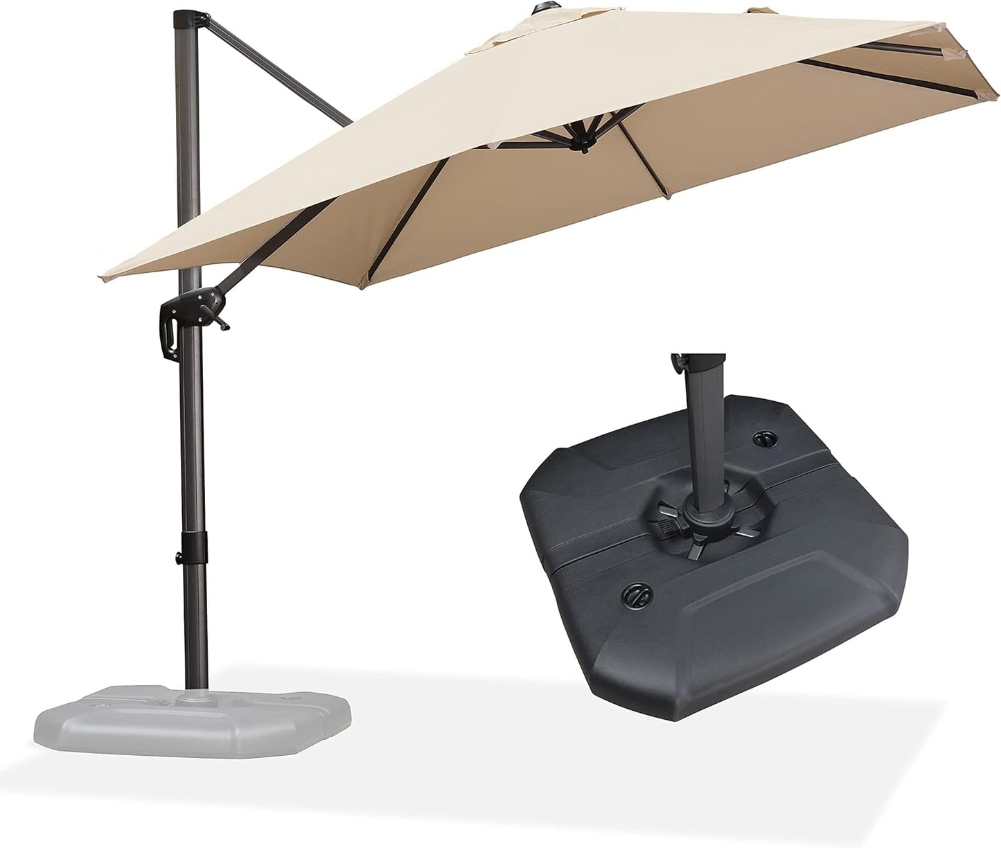PURPLE LEAF 9' X 11.5' Cantilever Outdoor Rectangle Umbrella Patio Umbrella with Base Offset Umbrella with 360-degree Rotation for Garden Pool Deck Patio Navy Blue