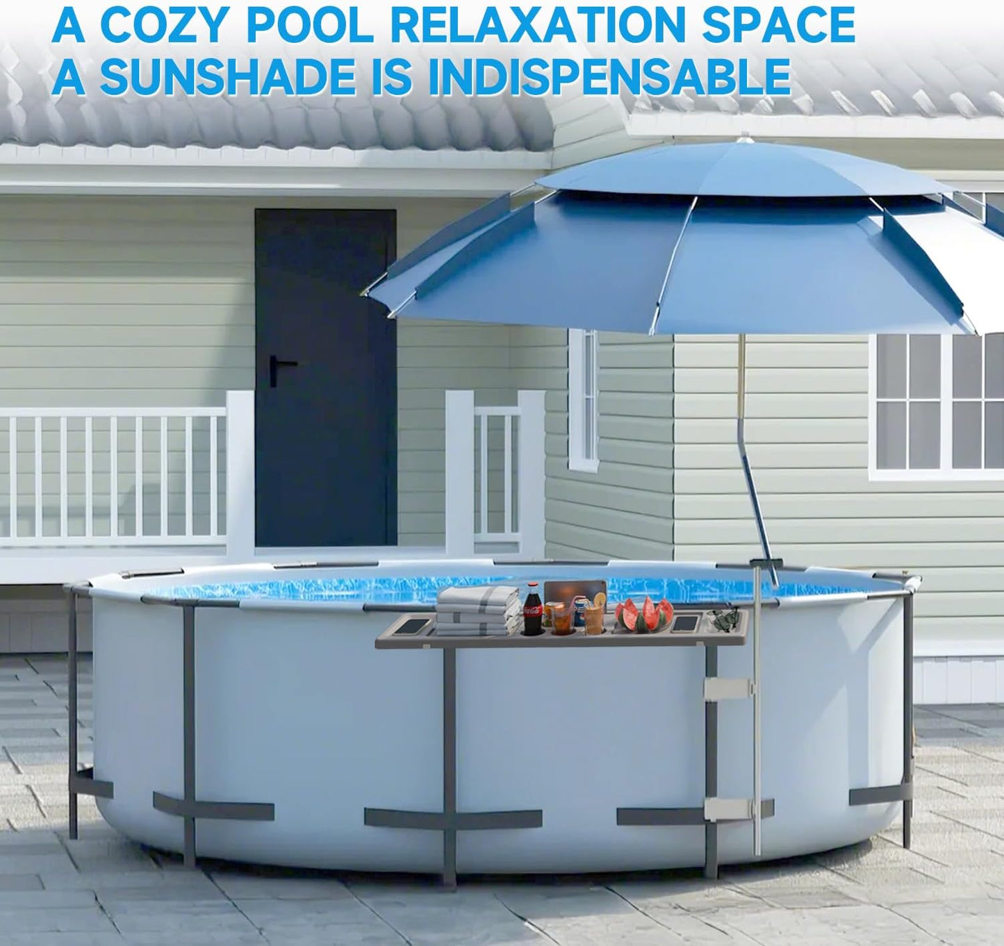 Above Ground Pool Umbrellas, Outdoor Pool Sunshade for Oval or Rectangular Swimming Pools, Multi-functional Patio Umbrella for Garden, Must have Pool Accessories