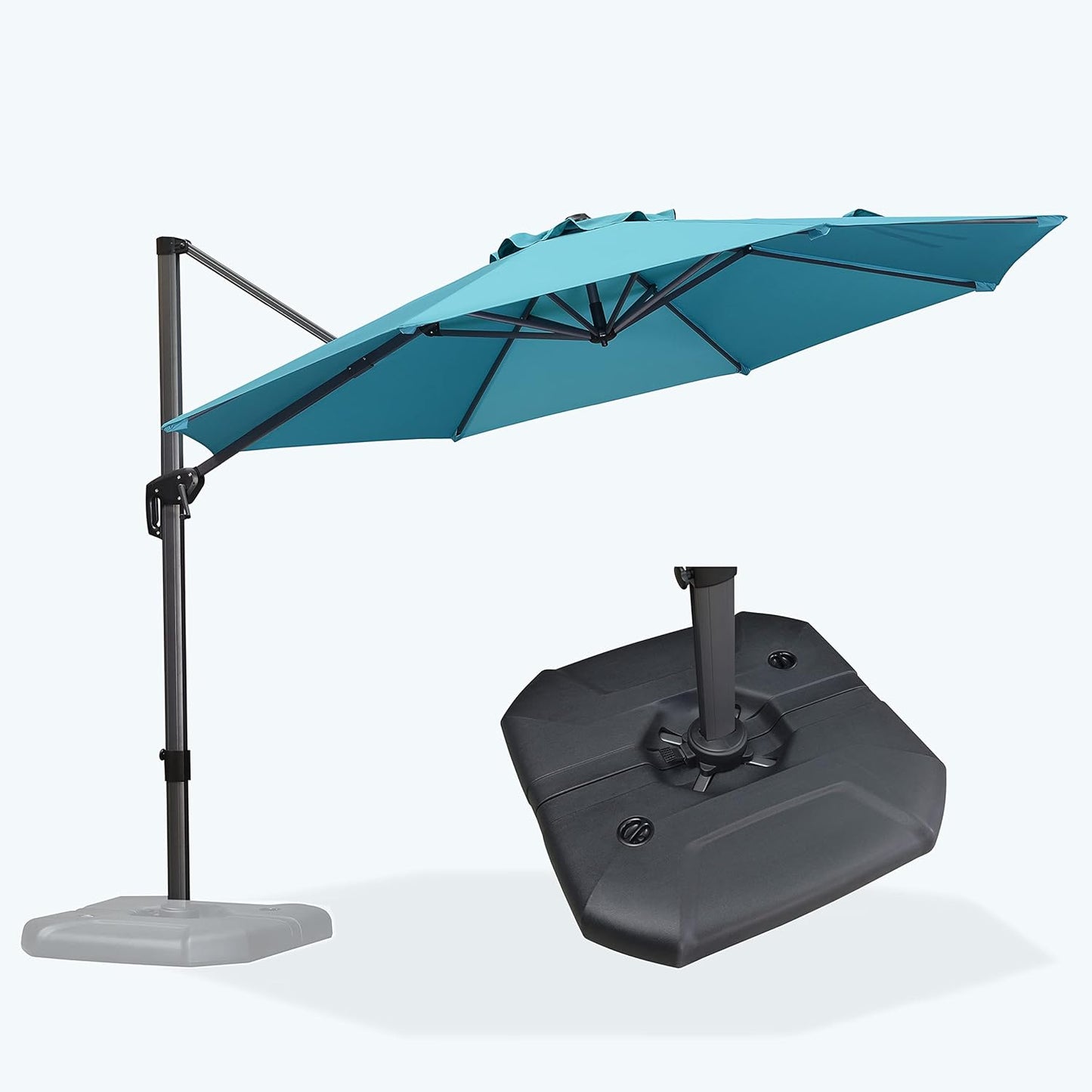 PURPLE LEAF 9' X 11.5' Cantilever Outdoor Rectangle Umbrella Patio Umbrella with Base Offset Umbrella with 360-degree Rotation for Garden Pool Deck Patio Navy Blue