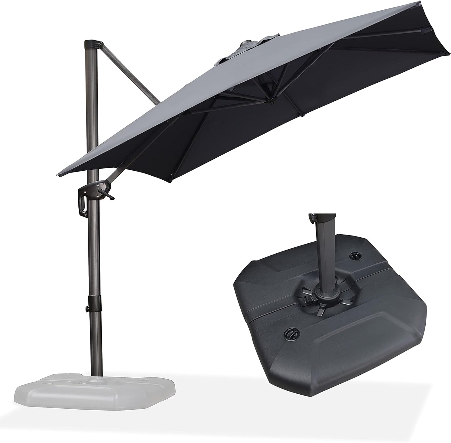 PURPLE LEAF 9' X 11.5' Cantilever Outdoor Rectangle Umbrella Patio Umbrella with Base Offset Umbrella with 360-degree Rotation for Garden Pool Deck Patio Navy Blue