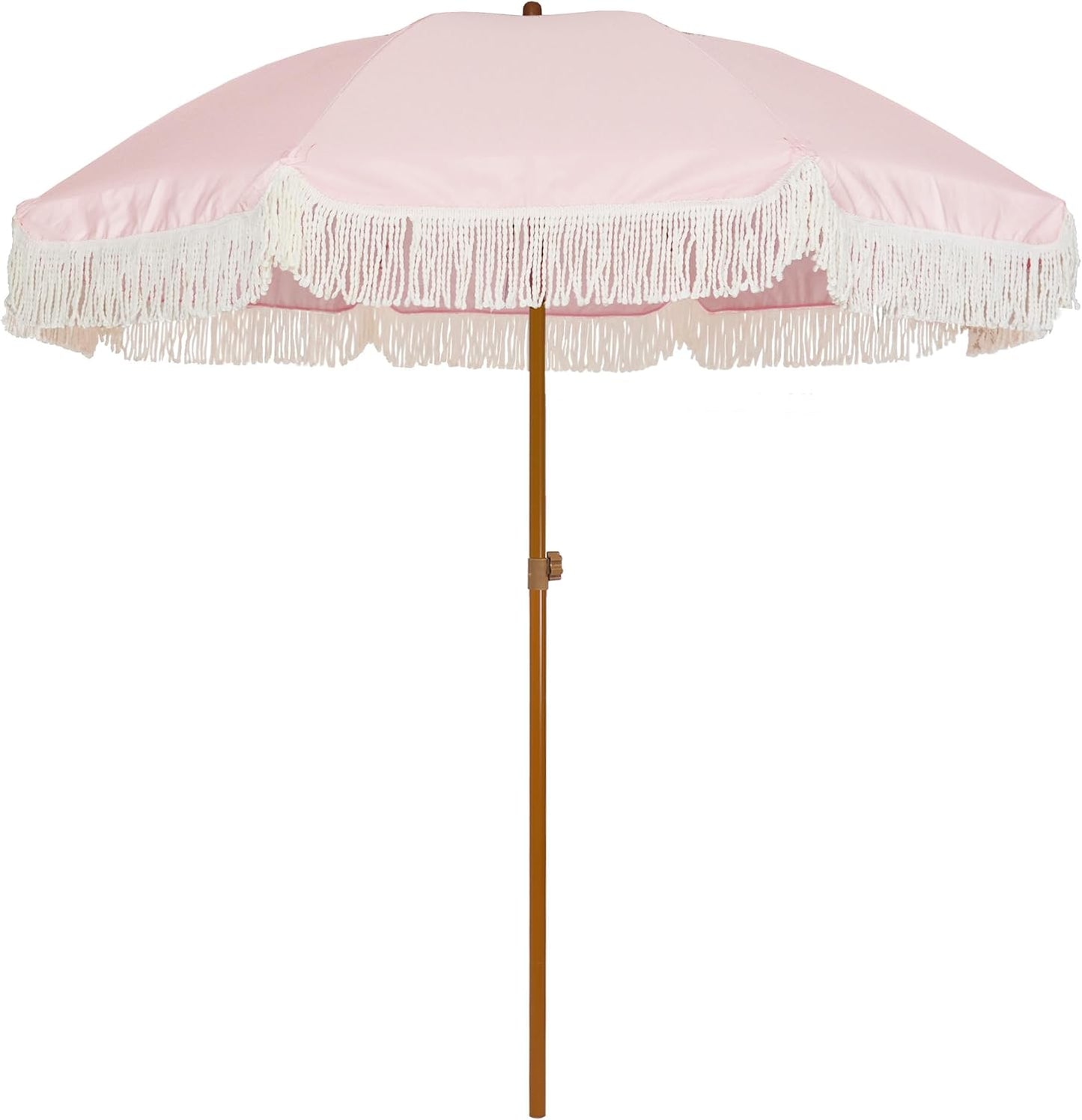 AMMSUN 7ft Patio Umbrella with Fringe Outdoor Tassel Umbrella UPF50+ Premium Steel Pole and Ribs Push Button Tilt, Navy Blue Stripes