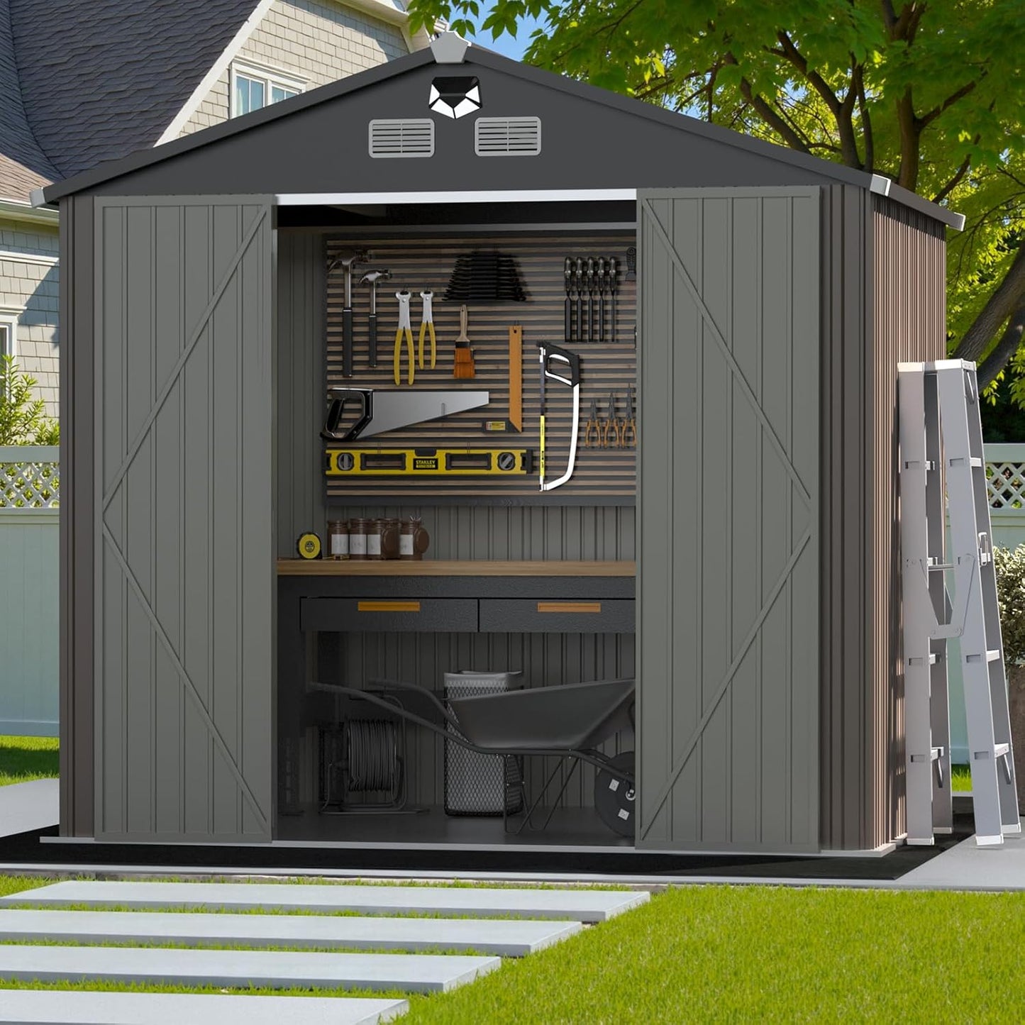10x12 FT Outdoor Storage Shed,Metal Tool Sheds,Waterproof Outside Storage Shed with Lockable Doors & Air Vent,Storage Building for Backyard Garden