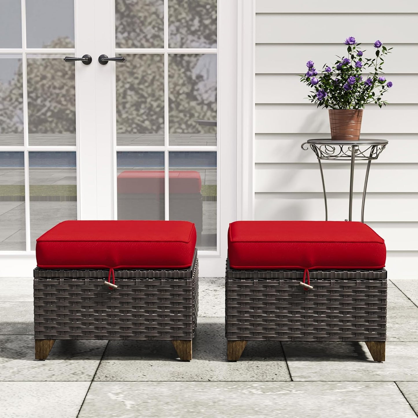 77'' Patio Sofa, All Weather Outdoor Rattan Wicker 3-Seat Sofa High Back Couch with Premium Cushions for Garden Backyard Porch(Brown/Navy)