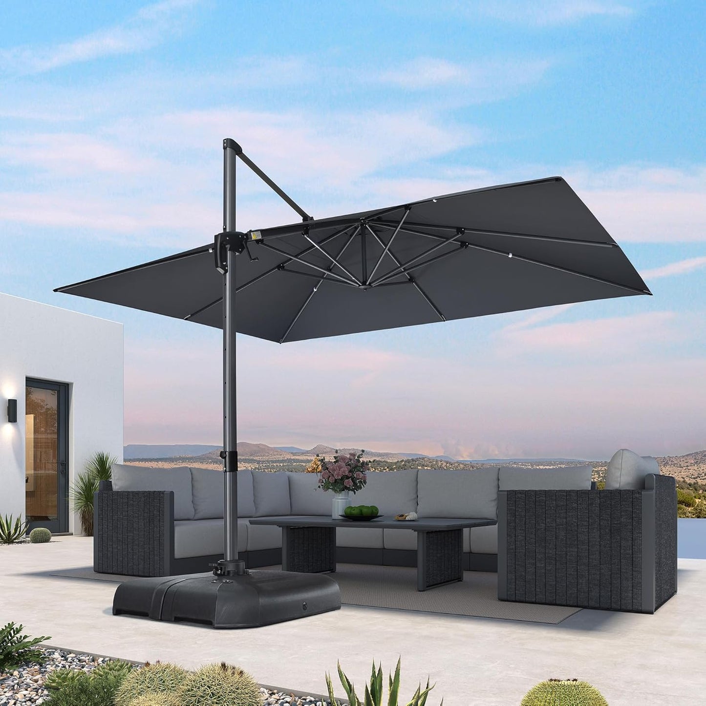 PURPLE LEAF 11 Feet Patio Umbrella Outdoor Cantilever Round Umbrella Aluminum Offset Umbrella with 360-degree Rotation for Garden Deck Pool Patio, Navy Blue