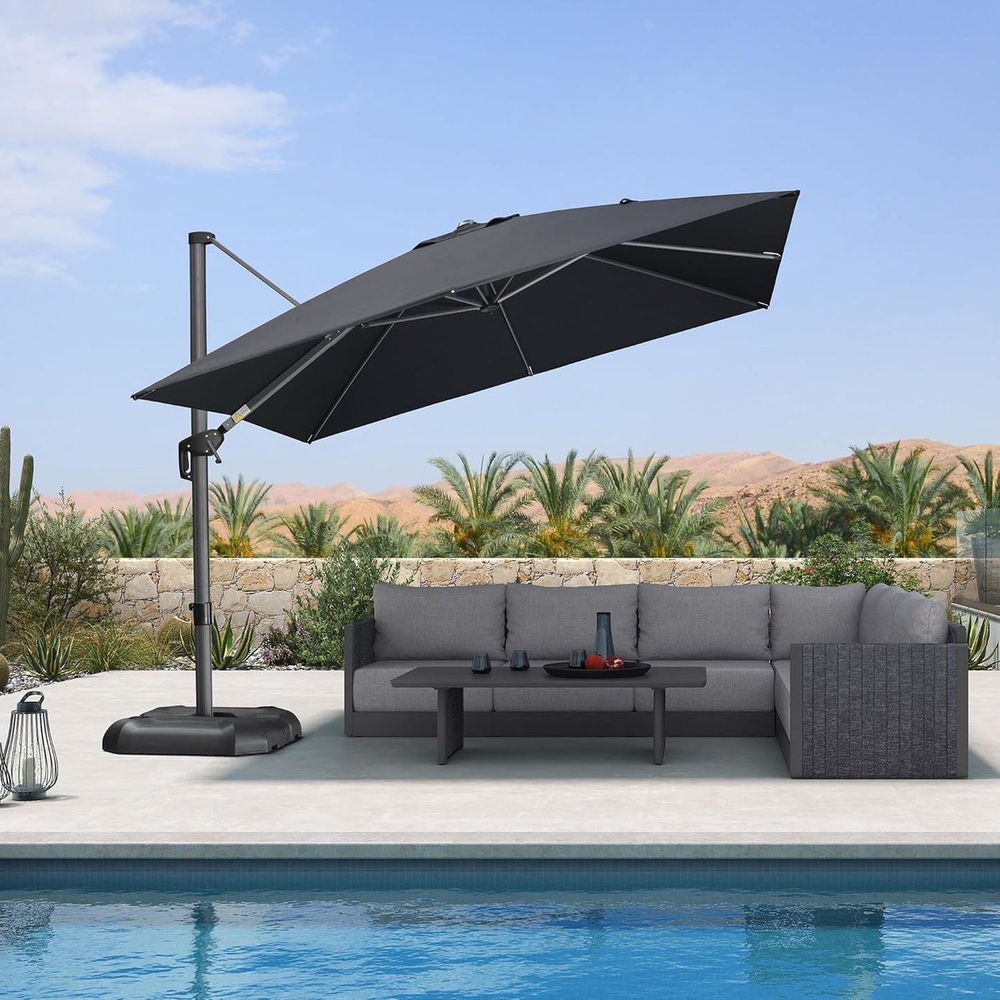 PURPLE LEAF 11 Feet Patio Umbrella Outdoor Cantilever Round Umbrella Aluminum Offset Umbrella with 360-degree Rotation for Garden Deck Pool Patio, Navy Blue