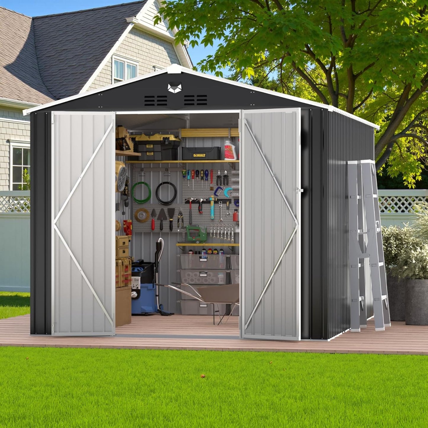 10x12 FT Outdoor Storage Shed,Metal Tool Sheds,Waterproof Outside Storage Shed with Lockable Doors & Air Vent,Storage Building for Backyard Garden