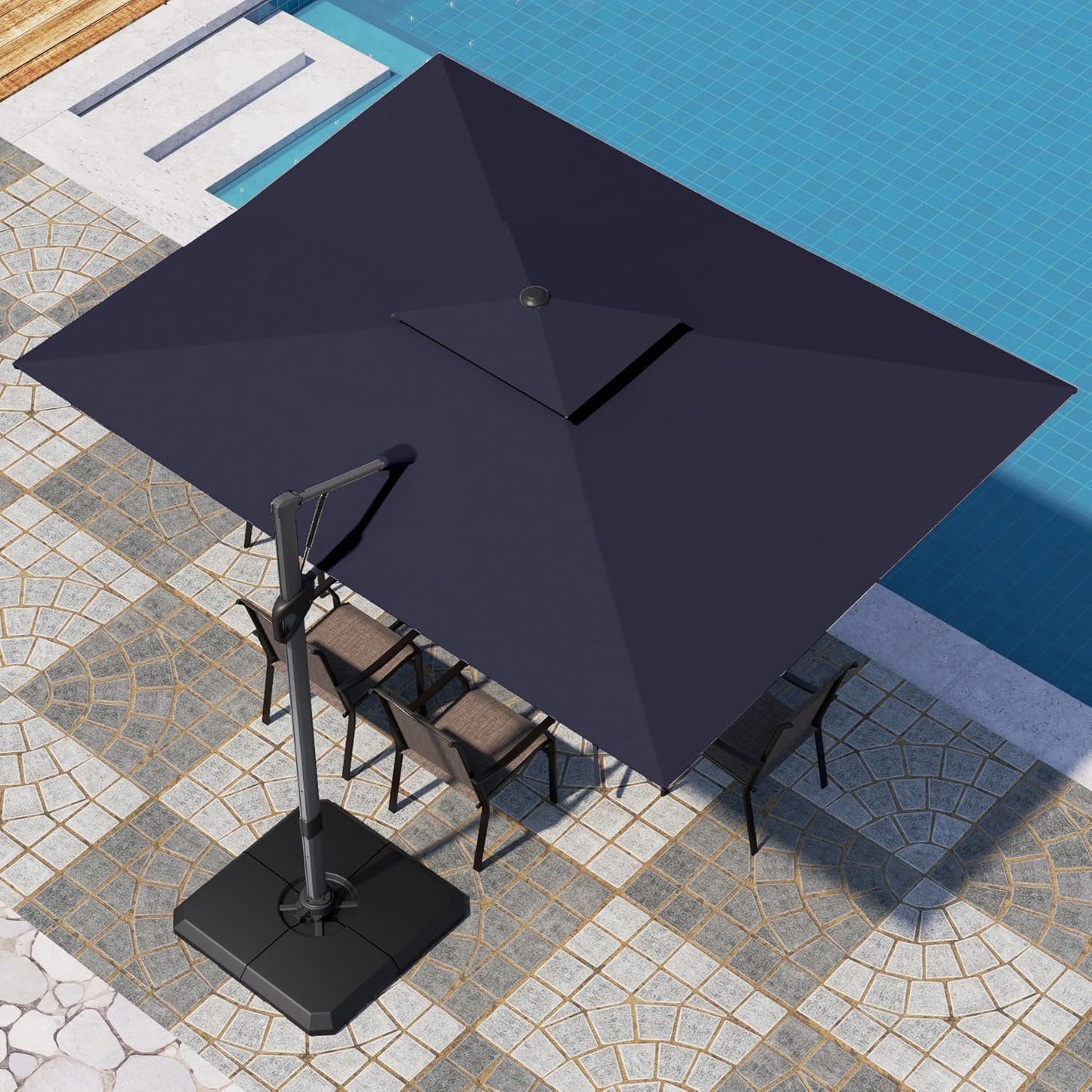 PHI VILLA 10ft Patio Cantilever Umbrella With Base, 360° Rotation & Infinite Tilt Aluminum Square Double Top Outdoor Offset Umbrella, Heavy Duty for Garden Poolside Backyard, Beige