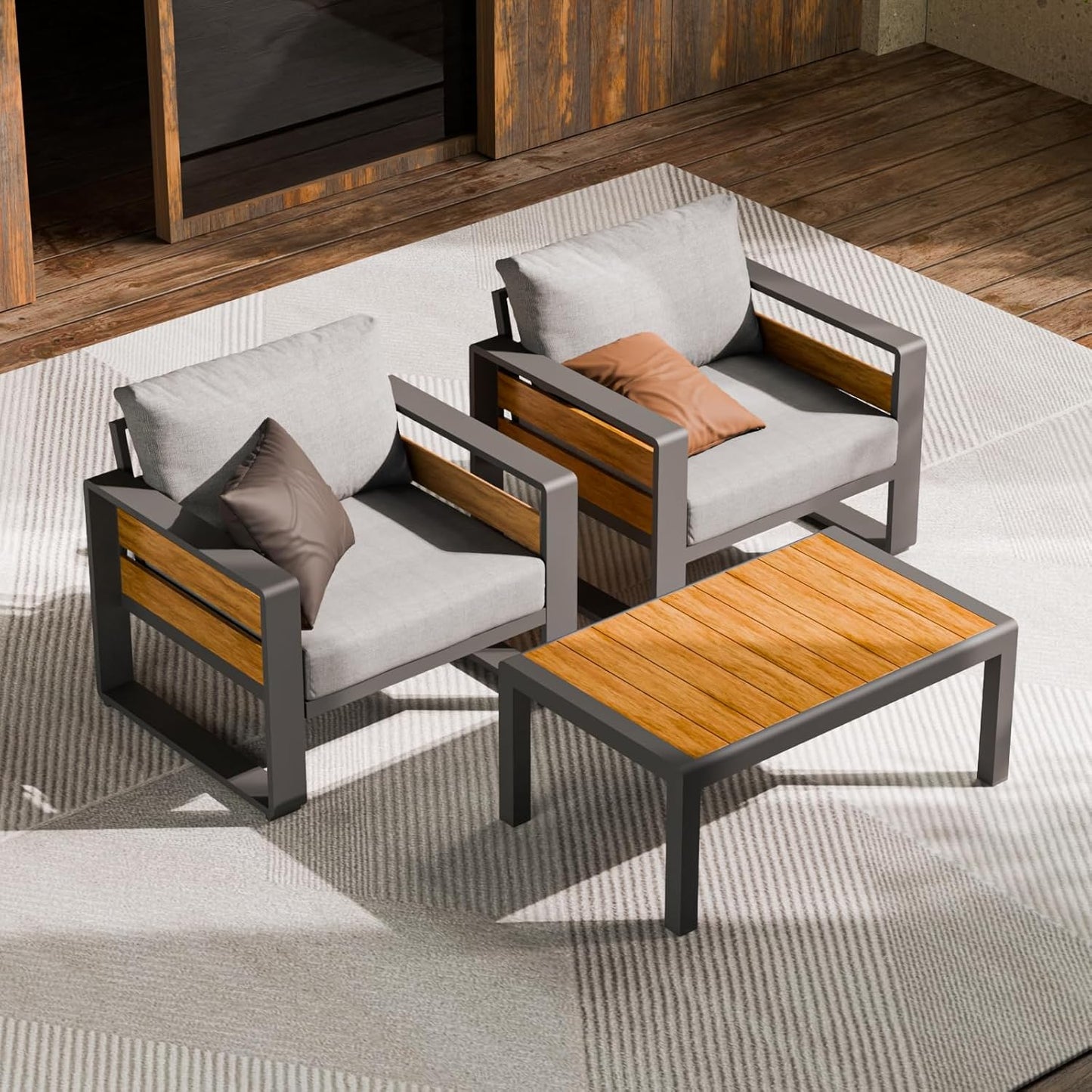 ZANDOR Outdoor Aluminum Patio Furniture - 1 Pcs 3-Seat, All-Weather Metal Modern Outside Sofa with Washable Thick Cushion for Garden/Backyard/Porch, Grey
