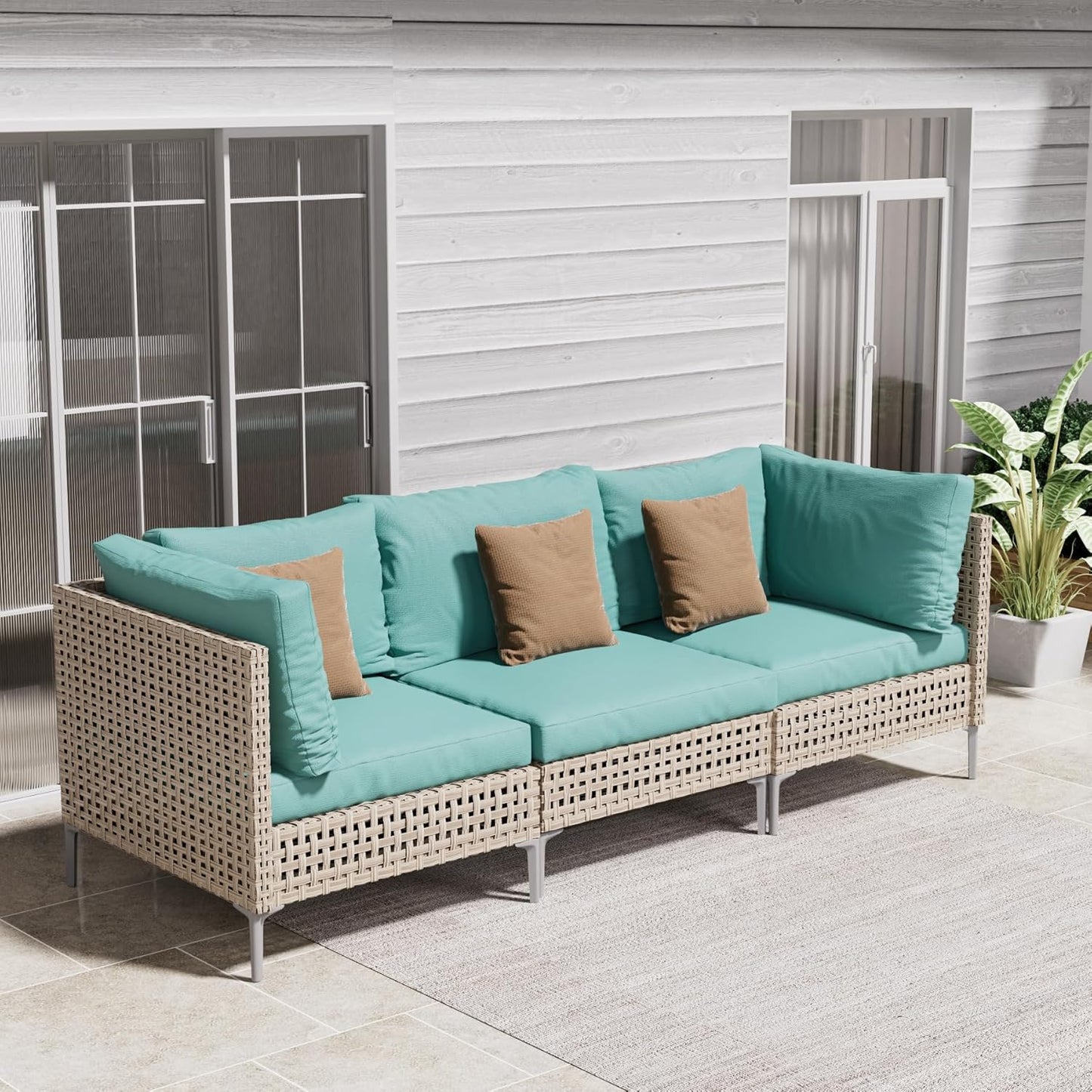 Grand patio 7-Piece Wicker Patio Furniture Set, Boho Outdoor Conversation Set Sectional Sofa with Water Resistant Thick Cushions and Coffee Table, Cream