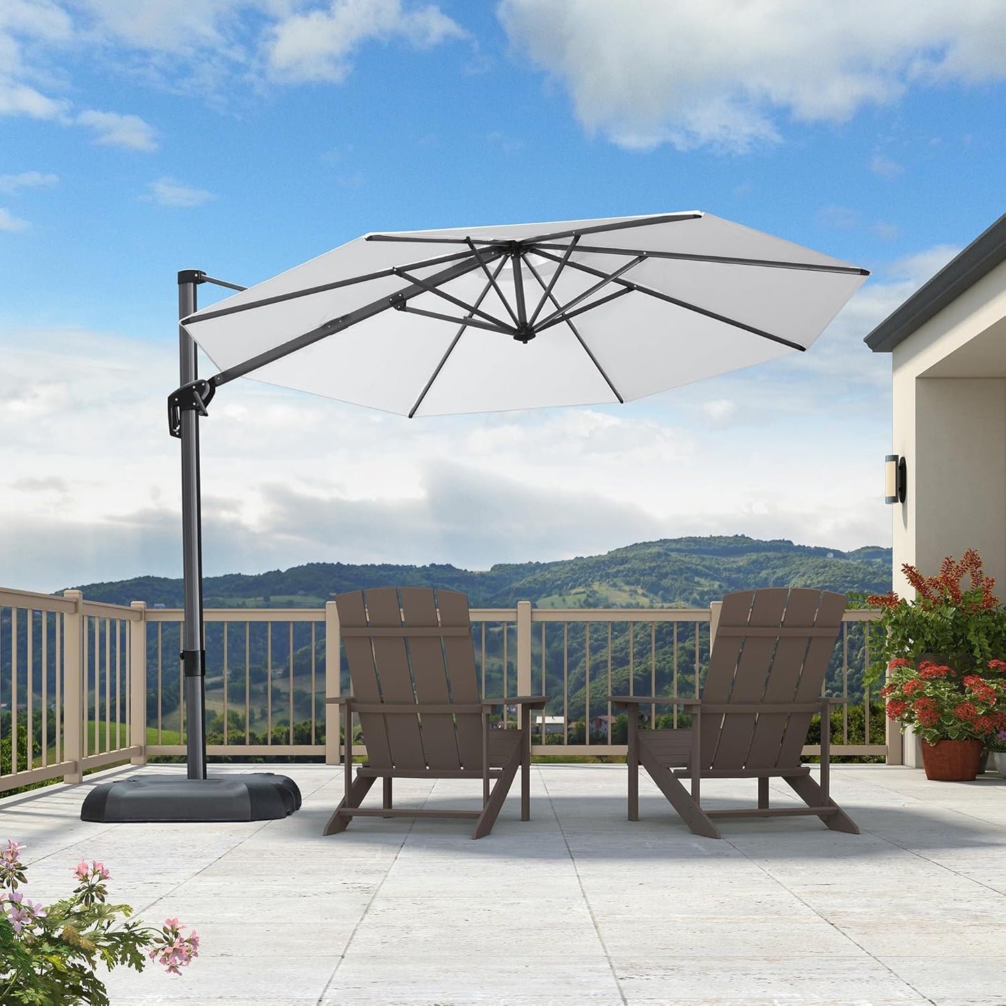PURPLE LEAF 11 Feet Patio Umbrella Outdoor Cantilever Round Umbrella Aluminum Offset Umbrella with 360-degree Rotation for Garden Deck Pool Patio, Navy Blue