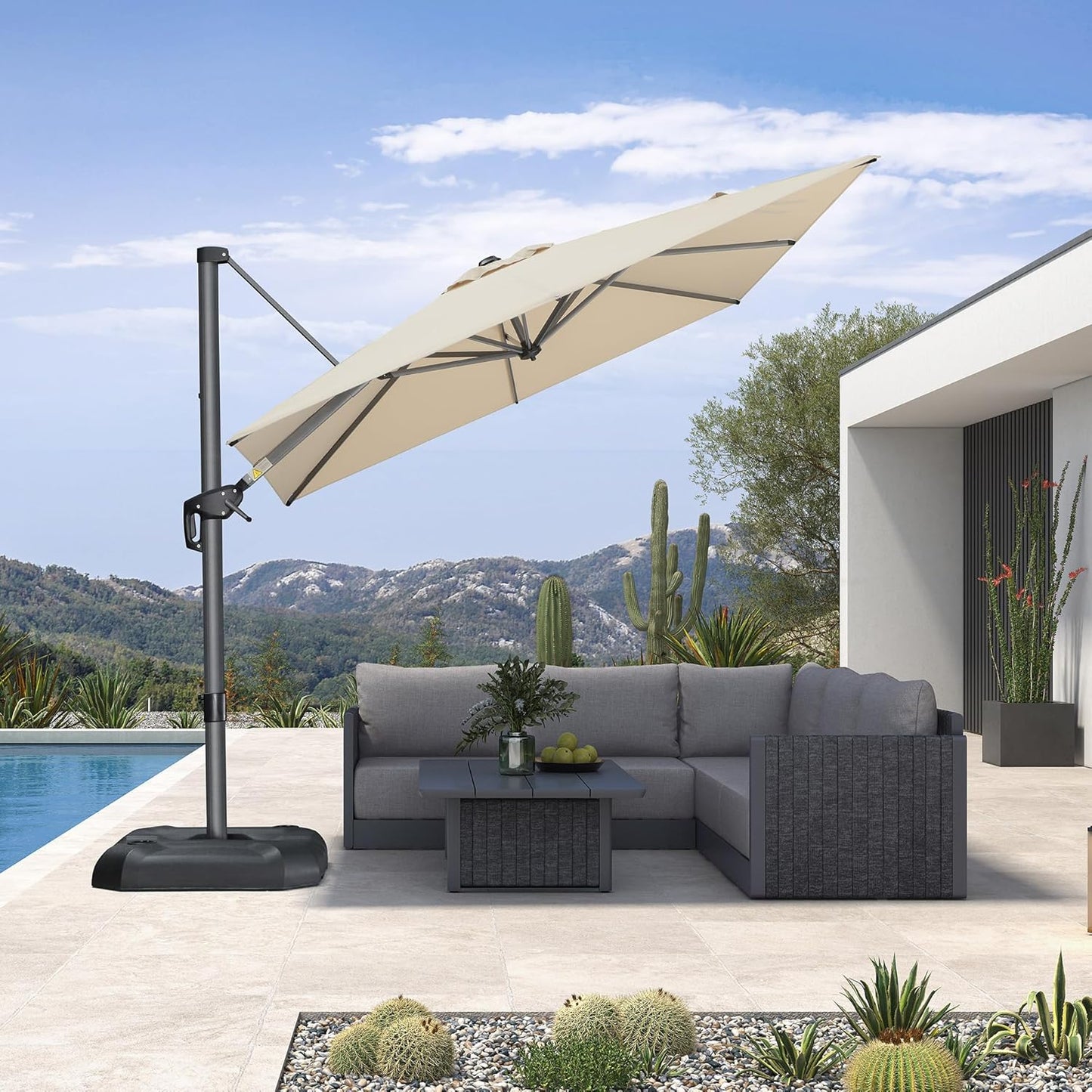 PURPLE LEAF 11 Feet Patio Umbrella Outdoor Cantilever Round Umbrella Aluminum Offset Umbrella with 360-degree Rotation for Garden Deck Pool Patio, Navy Blue