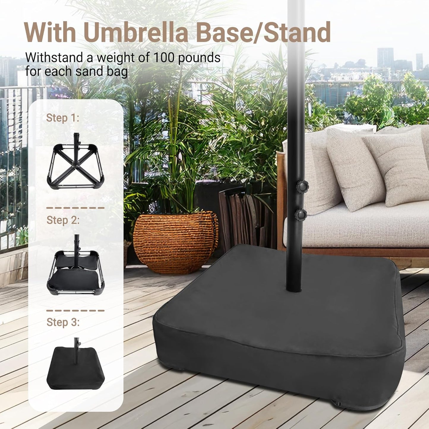 Bigroof 15ft x 9ft Patio Double-Sided Umbrella with Base & Crank, Extra Large Rectangular Outdoor Umbrella for Patio, Lawn & Garden, Beige