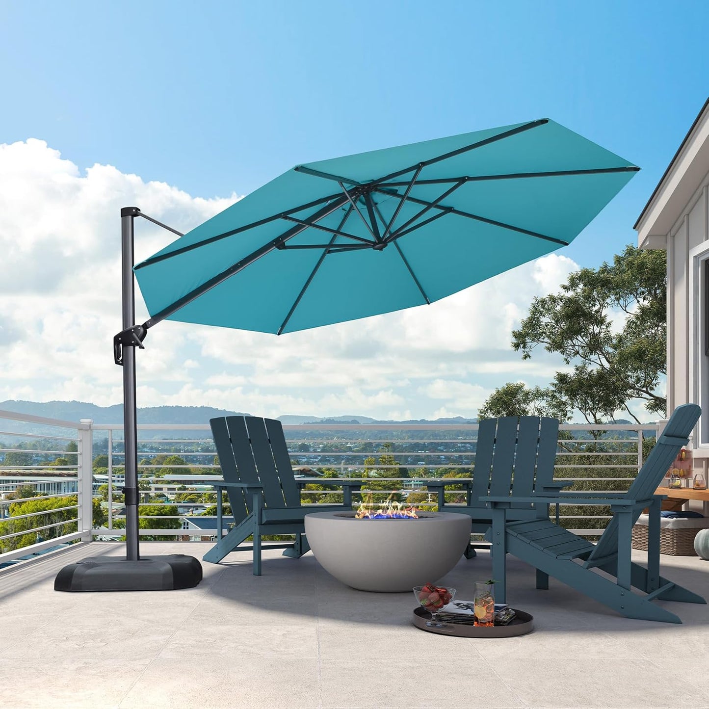 PURPLE LEAF 11 Feet Patio Umbrella Outdoor Cantilever Round Umbrella Aluminum Offset Umbrella with 360-degree Rotation for Garden Deck Pool Patio, Navy Blue