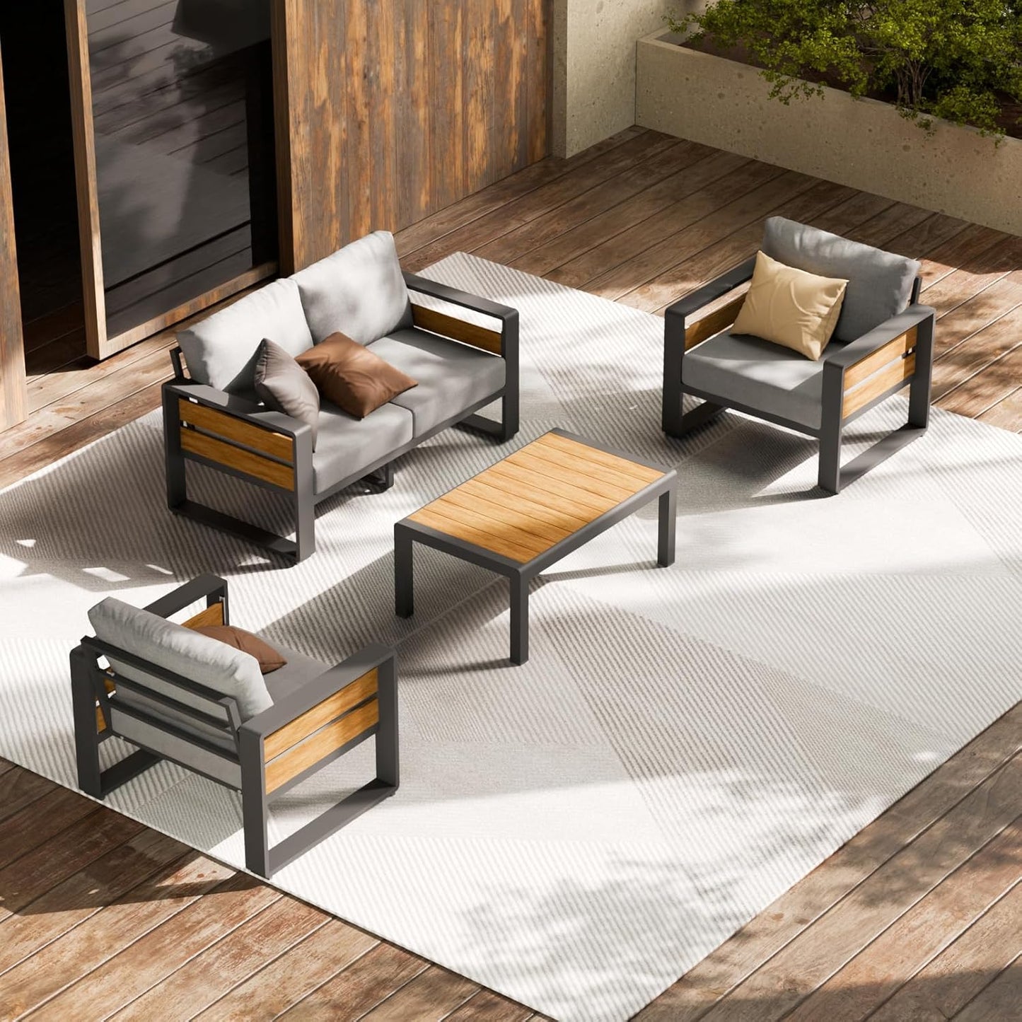 ZANDOR Outdoor Aluminum Patio Furniture - 1 Pcs 3-Seat, All-Weather Metal Modern Outside Sofa with Washable Thick Cushion for Garden/Backyard/Porch, Grey
