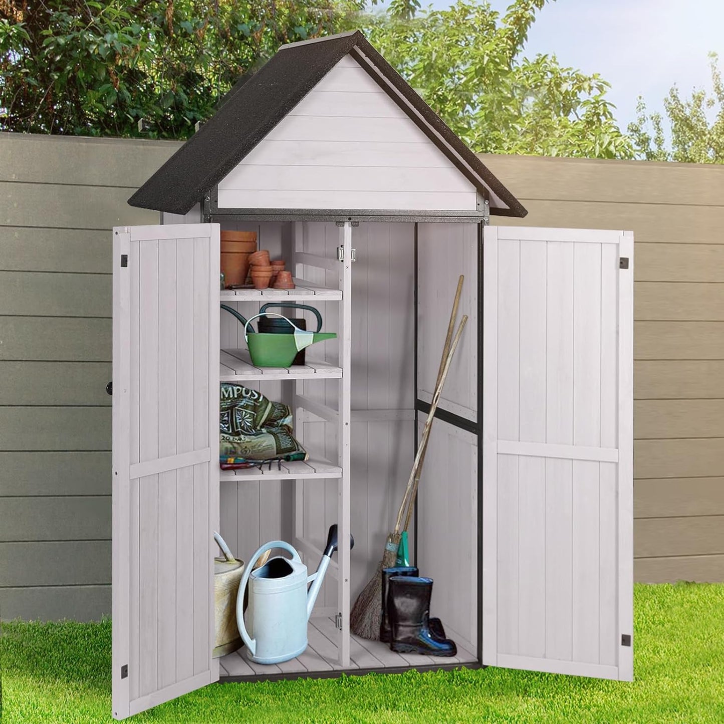 Sheds Outdoor Storage,Garden Shed with Metal Frame Structure and Adjustable Shelves,Large Capacity Storage Tool Cabinet Box for Backyard Garden Patio Lawn (Brown)