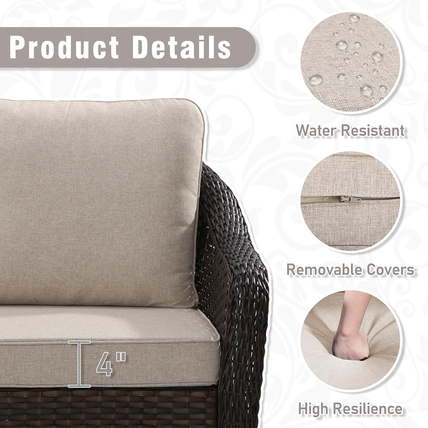 77 inch Outdoor Wicker 3 Seater Sofa, All-Weather Use Patio Rattan Sofa with Seat and Back Cushion, Ideal for Porch, Backyard, Balcony, Poolside, Beige