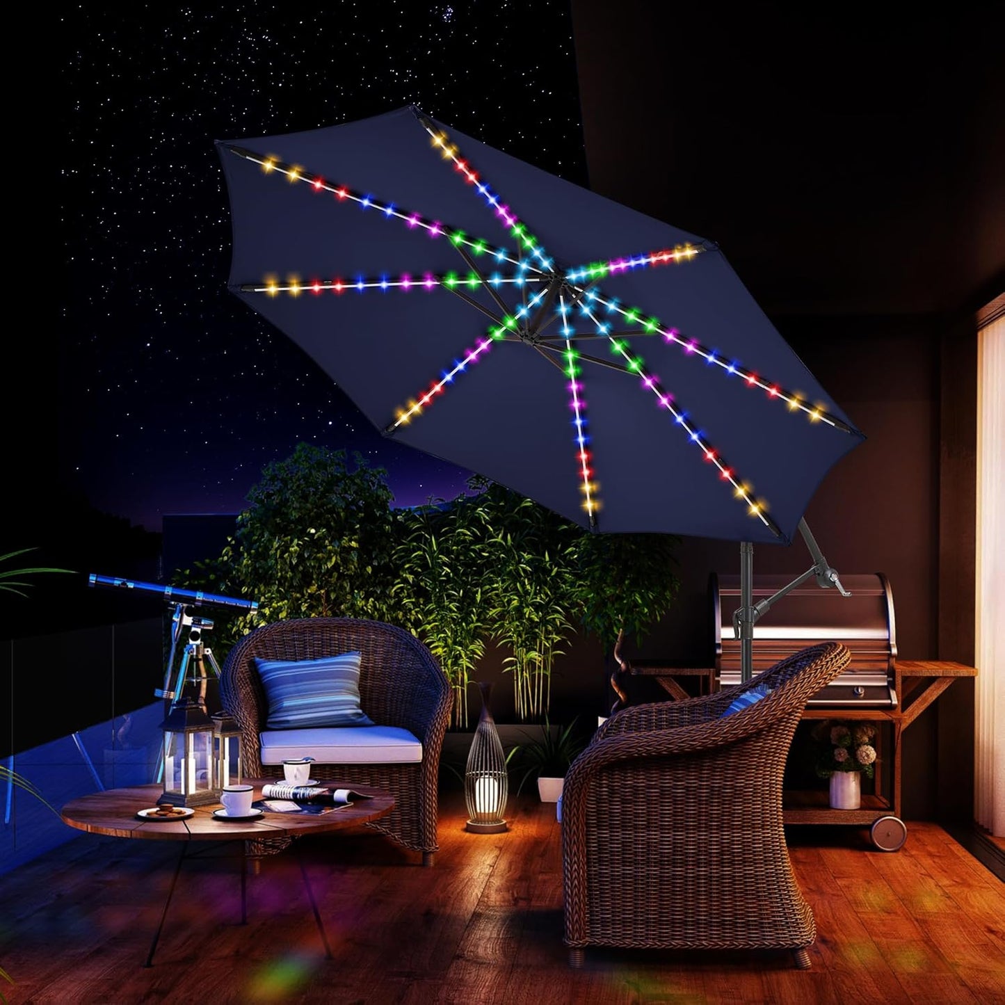 10 ft Offset Patio Umbrella with Solar Lights, Large Cantilever Outdoor Umbrellas for Patio, Dual Charging, 200+ Light Modes, Heavy Duty, for Pool, Deck, Market