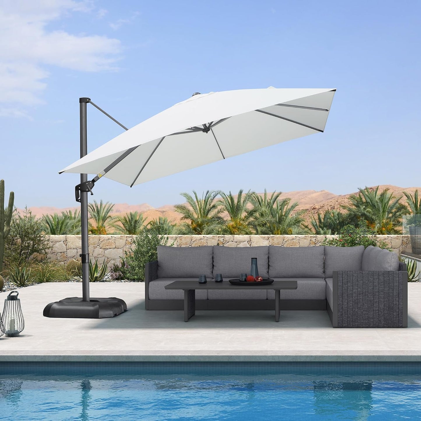 PURPLE LEAF 11 Feet Patio Umbrella Outdoor Cantilever Round Umbrella Aluminum Offset Umbrella with 360-degree Rotation for Garden Deck Pool Patio, Navy Blue