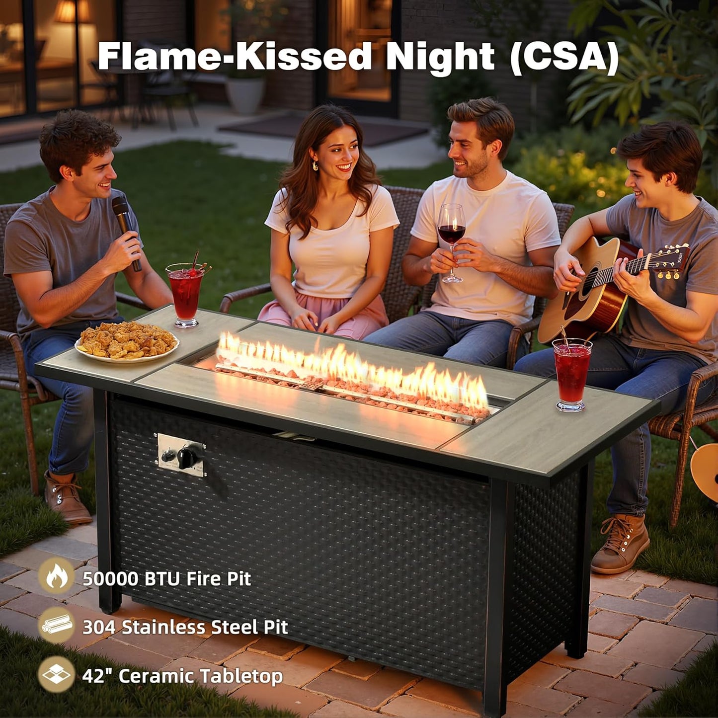 15-Piece Outdoor Sectional Sofa Set w/ 54" Fire Pit – L-Shaped Wicker Patio Furniture, Deep Seating & Swivel Rockers, Black