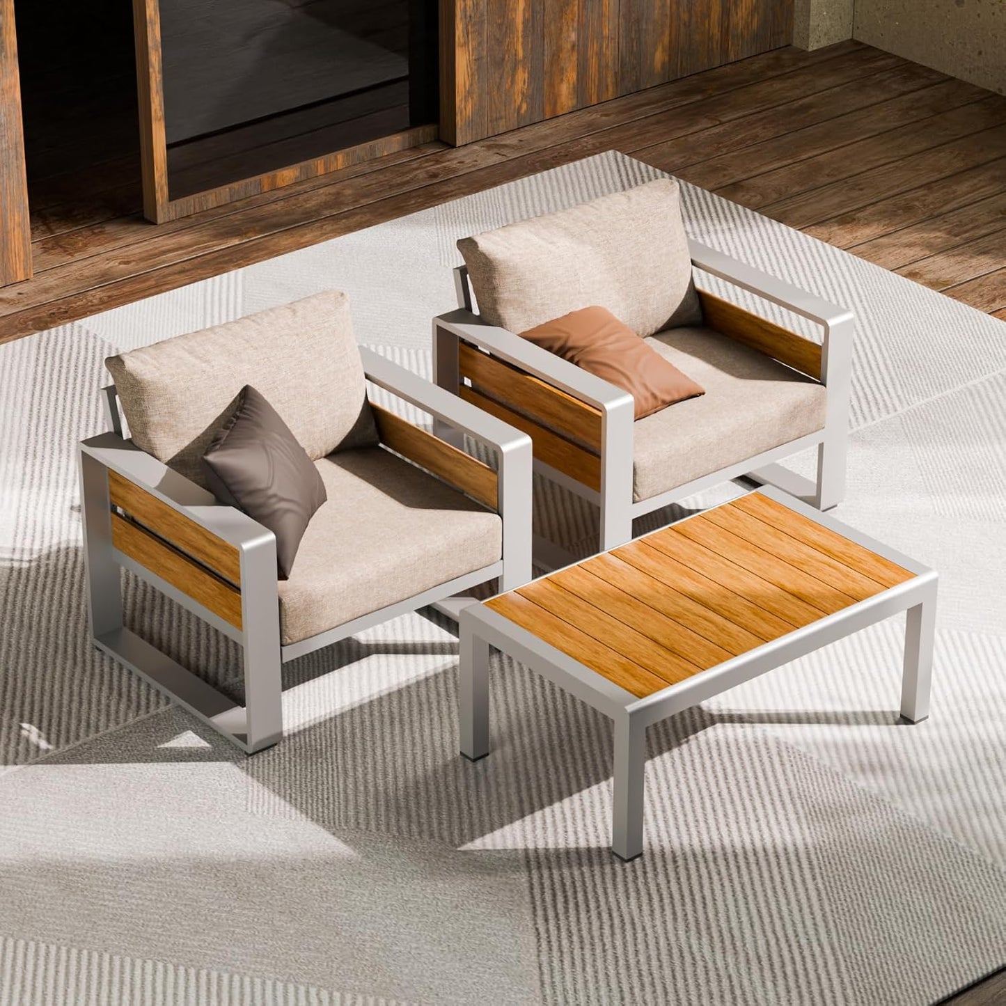 ZANDOR Outdoor Aluminum Patio Furniture - 1 Pcs 3-Seat, All-Weather Metal Modern Outside Sofa with Washable Thick Cushion for Garden/Backyard/Porch, Grey