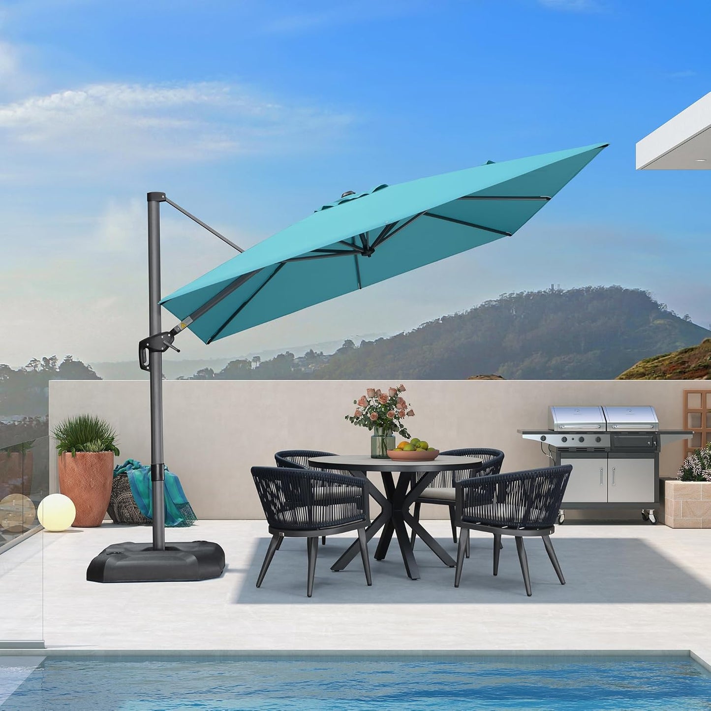 PURPLE LEAF 11 Feet Patio Umbrella Outdoor Cantilever Round Umbrella Aluminum Offset Umbrella with 360-degree Rotation for Garden Deck Pool Patio, Navy Blue