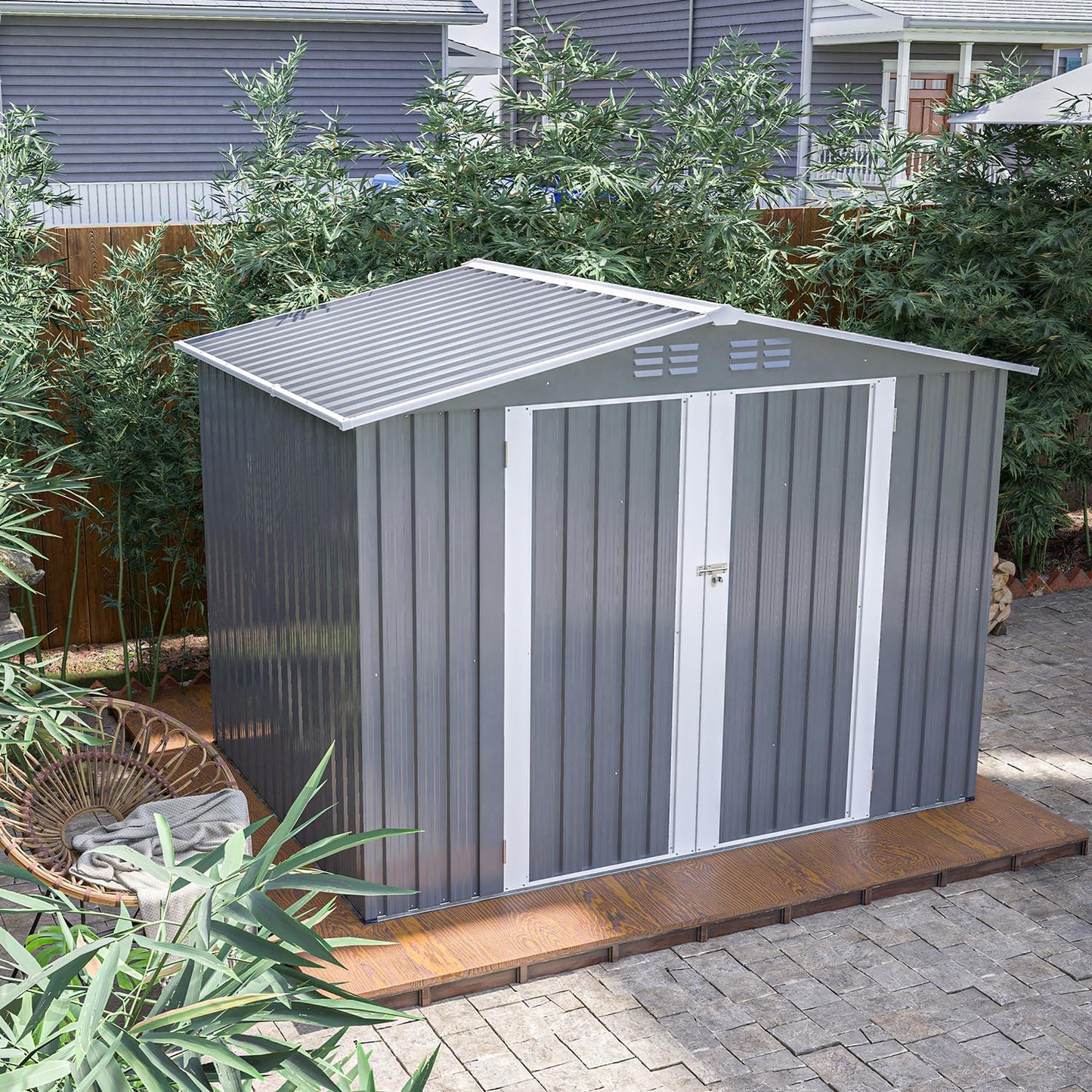 Large Storage Shed 11x12.5ft with Windows, Galvanized Steel Outdoor Garden Shed - 900 Cu.Ft Utility Tool Room, Lockable Double Doors & Sloped Roof for Patio, Backyard (Brown)