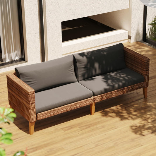 WiberWi Outdoor Couch, All Weather Patio Sofa with Acacia Wood Legs, PE Wicker Outdoor Furniture Deep Seating, Rattan Loveseat for Garden, Backyard, Balcony and Porch, Grey