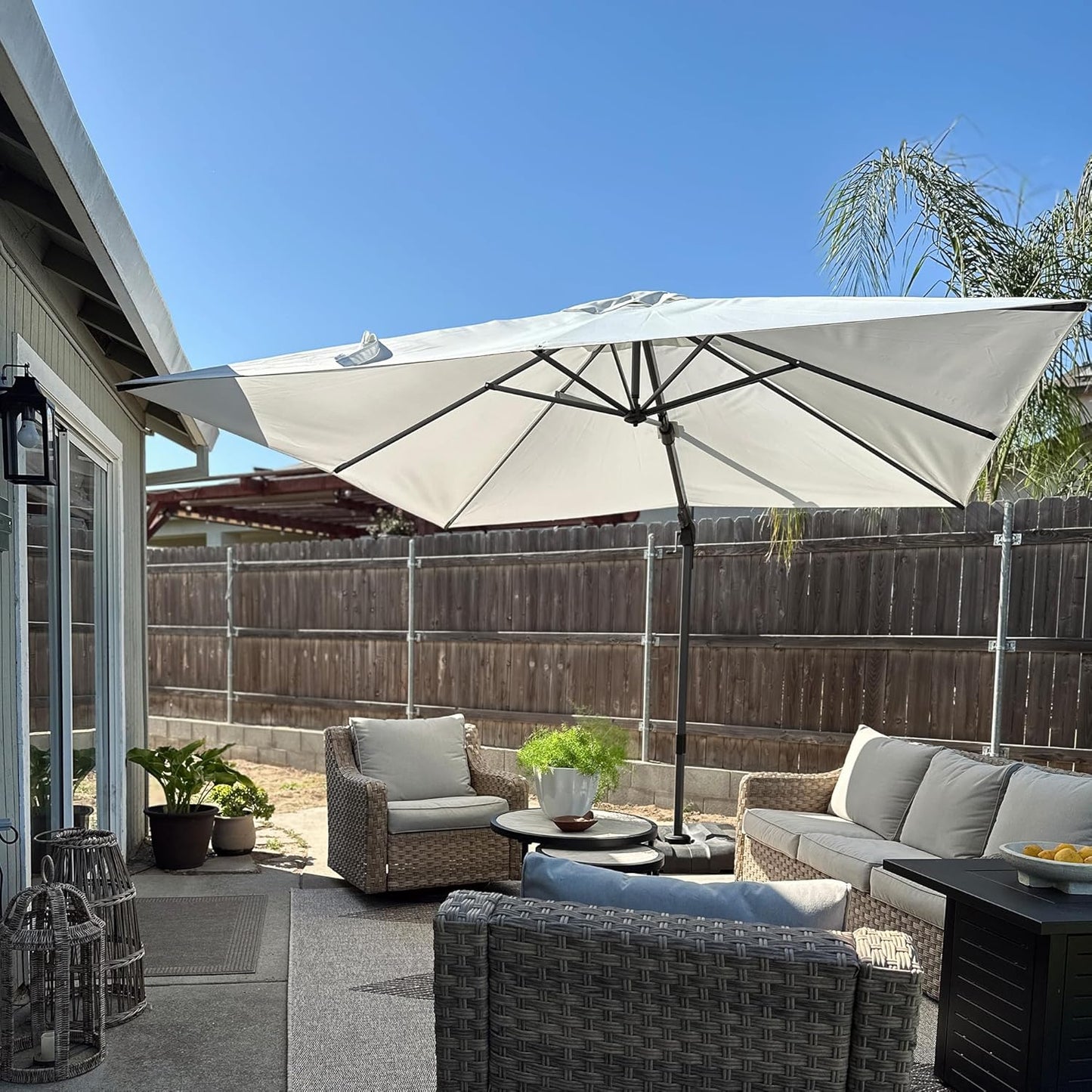 PURPLE LEAF 9' X 11.5' Cantilever Outdoor Rectangle Umbrella Patio Umbrella with Base Offset Umbrella with 360-degree Rotation for Garden Pool Deck Patio Navy Blue