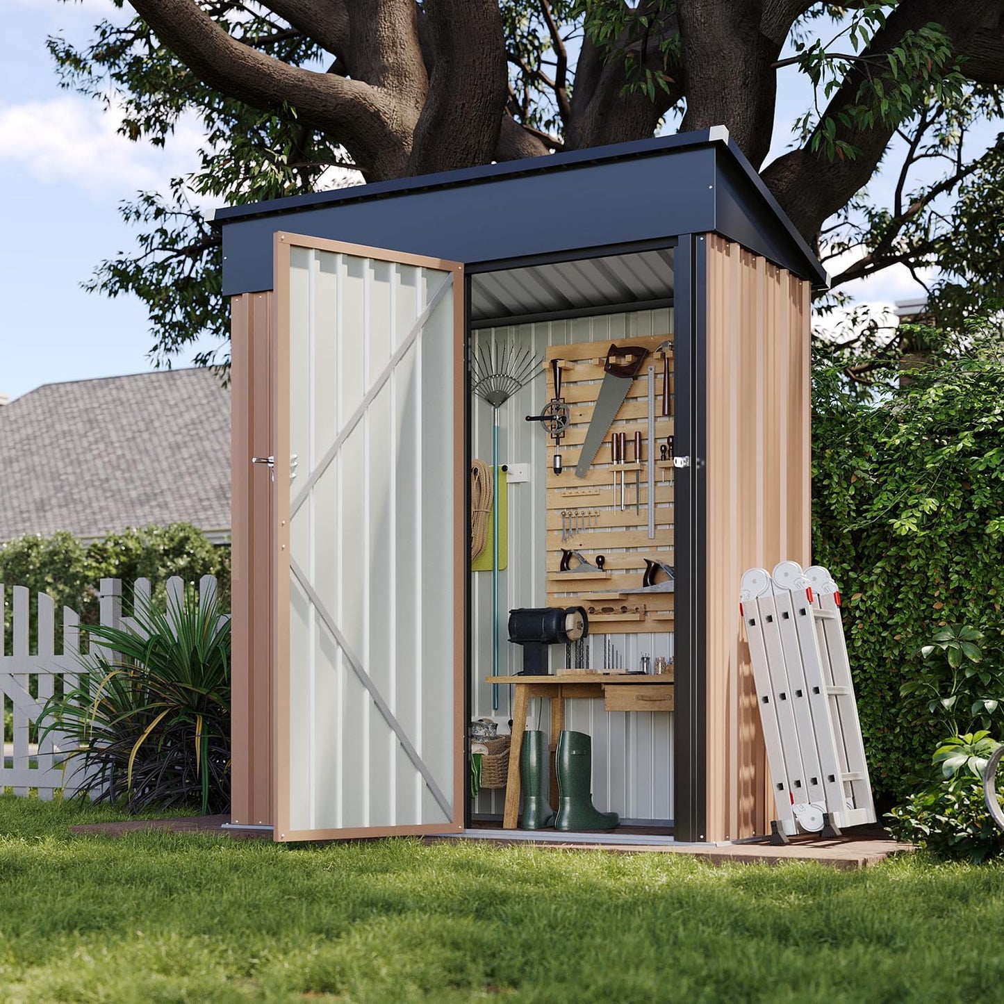 Aoxun 6.2x4 FT Shed Outdoor Storage Shed with Lockable Doors & Slooping Roof Metal Garden Tool Shed for Backyard, Patio, Poolside (Brown)