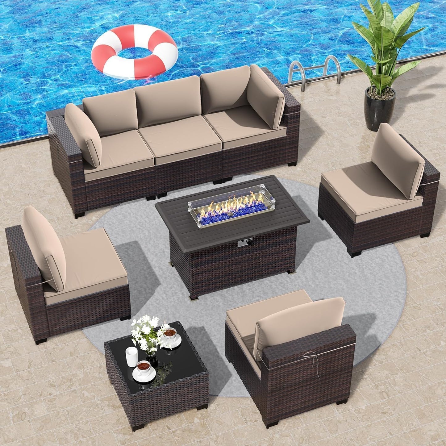 12 Pcs Outdoor Patio Furniture Set Outdoor Furniture All Weather Patio Sectional Sofa PE Wicker Modular Conversation Sets with Coffee Table, Swivel Rocking Chair (Grey)