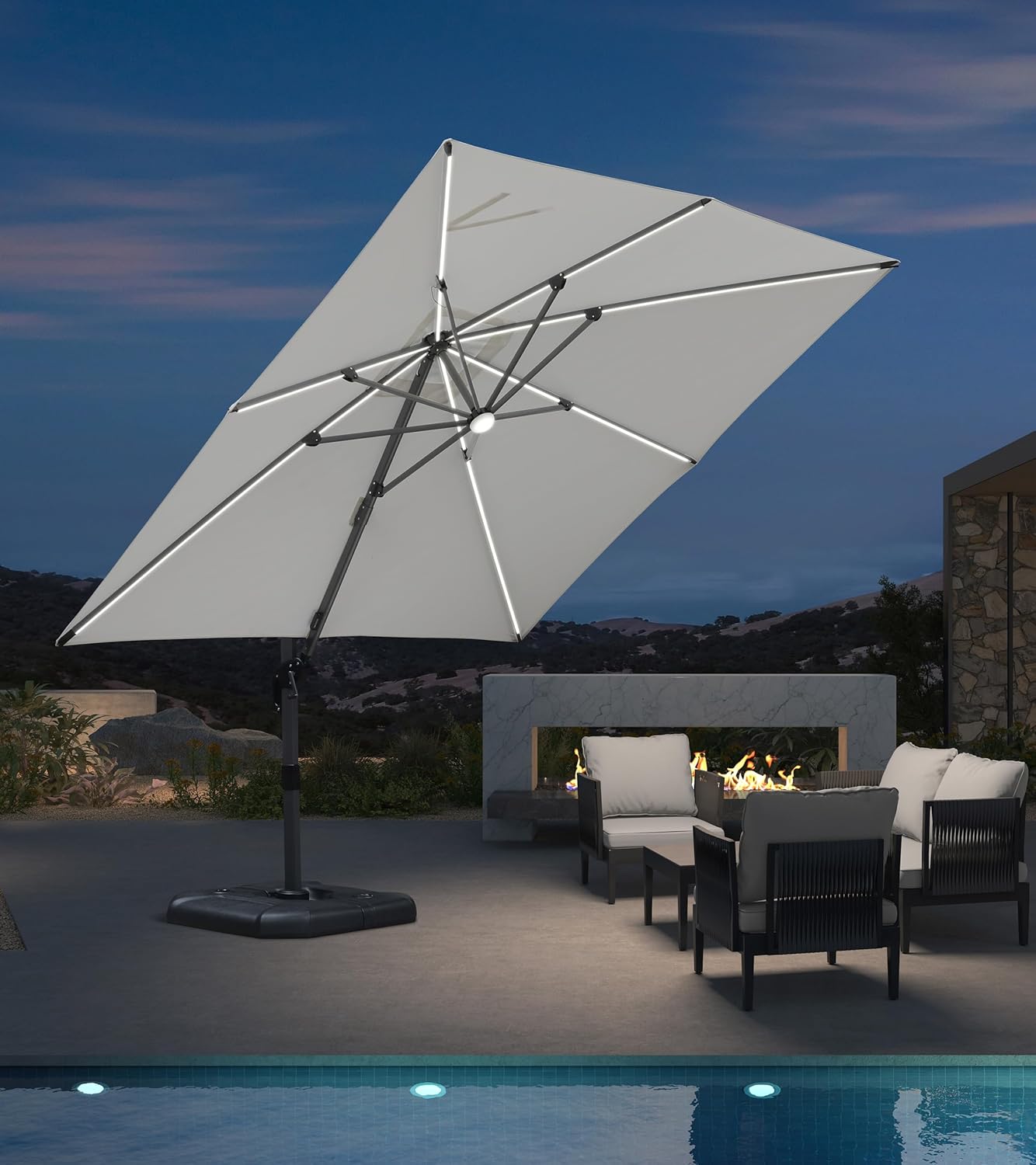 PURPLE LEAF 11 Feet Patio Umbrella Outdoor Cantilever Round Umbrella Aluminum Offset Umbrella with 360-degree Rotation for Garden Deck Pool Patio, Navy Blue