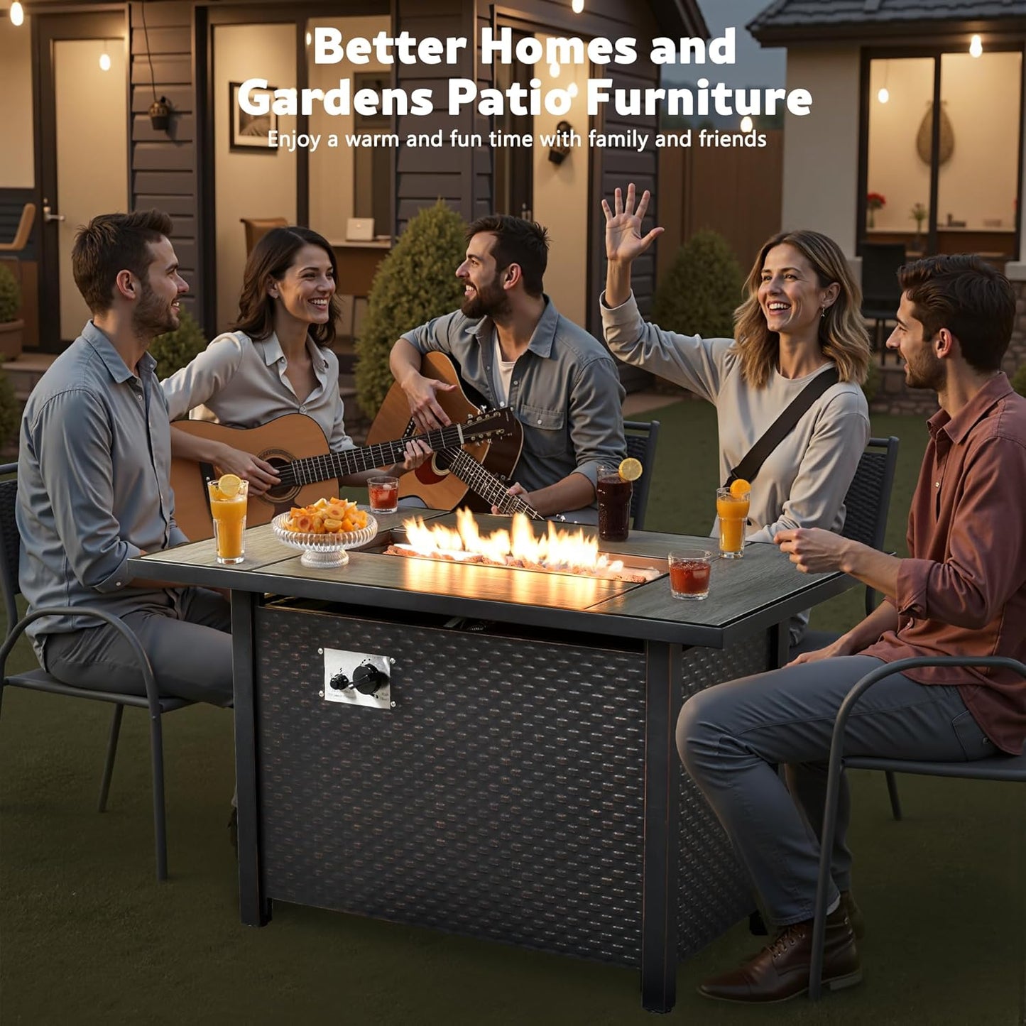 15-Piece Outdoor Sectional Sofa Set w/ 43" Fire Pit – L-Shaped Wicker Patio Furniture, Deep Seating & Swivel Rockers, Black