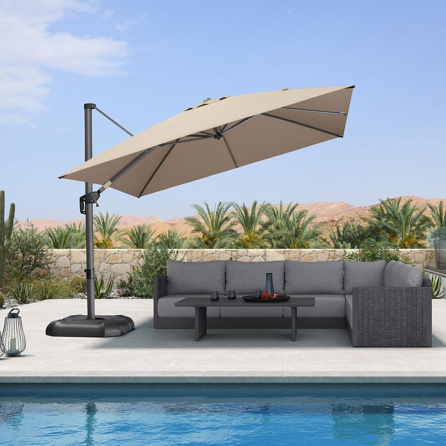 PURPLE LEAF 11 Feet Patio Umbrella Outdoor Cantilever Round Umbrella Aluminum Offset Umbrella with 360-degree Rotation for Garden Deck Pool Patio, Navy Blue