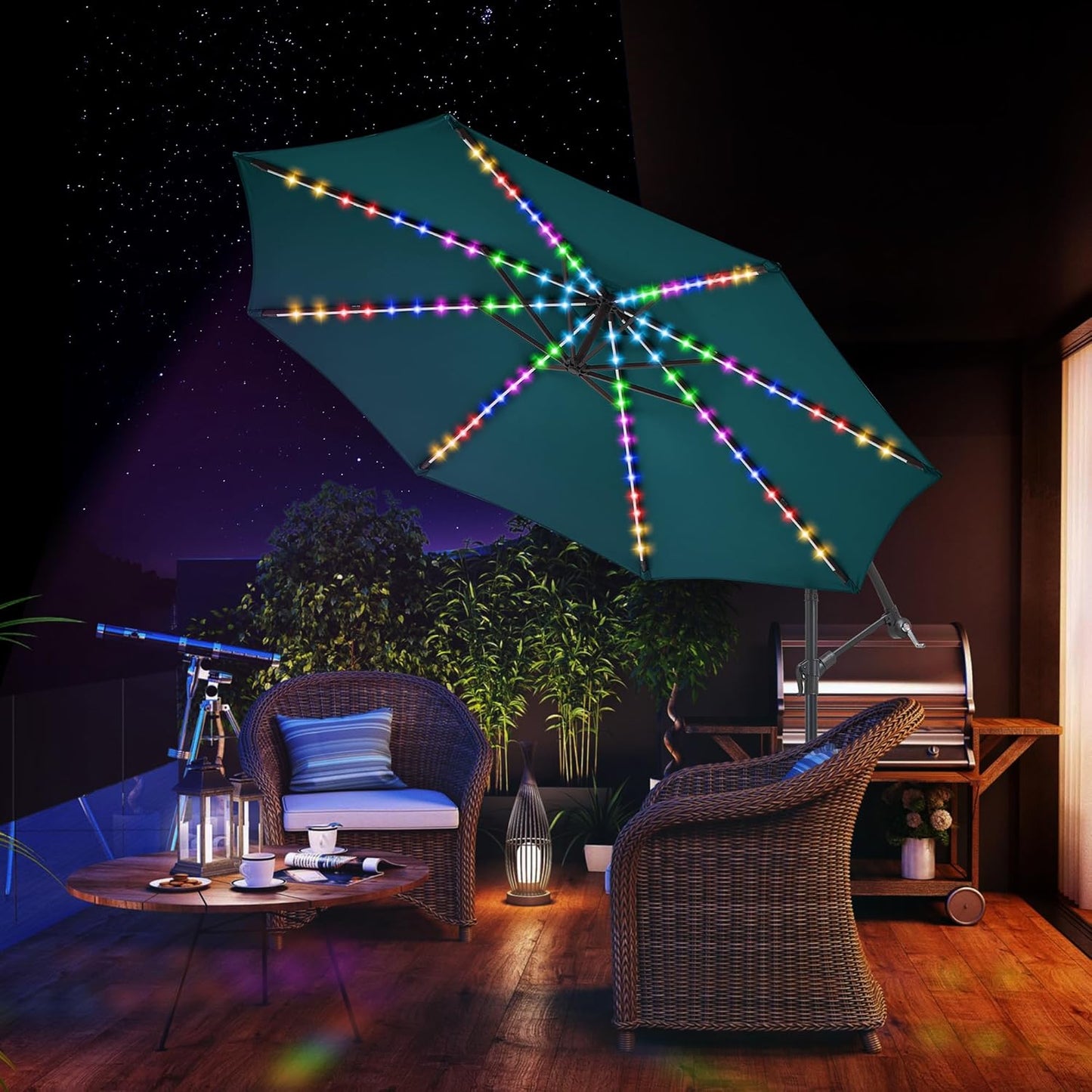 10 ft Offset Patio Umbrella with Solar Lights, Large Cantilever Outdoor Umbrellas for Patio, Dual Charging, 200+ Light Modes, Heavy Duty, for Pool, Deck, Market