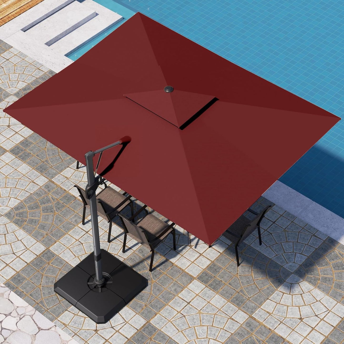 PHI VILLA 10ft Patio Cantilever Umbrella With Base, 360° Rotation & Infinite Tilt Aluminum Square Double Top Outdoor Offset Umbrella, Heavy Duty for Garden Poolside Backyard, Beige