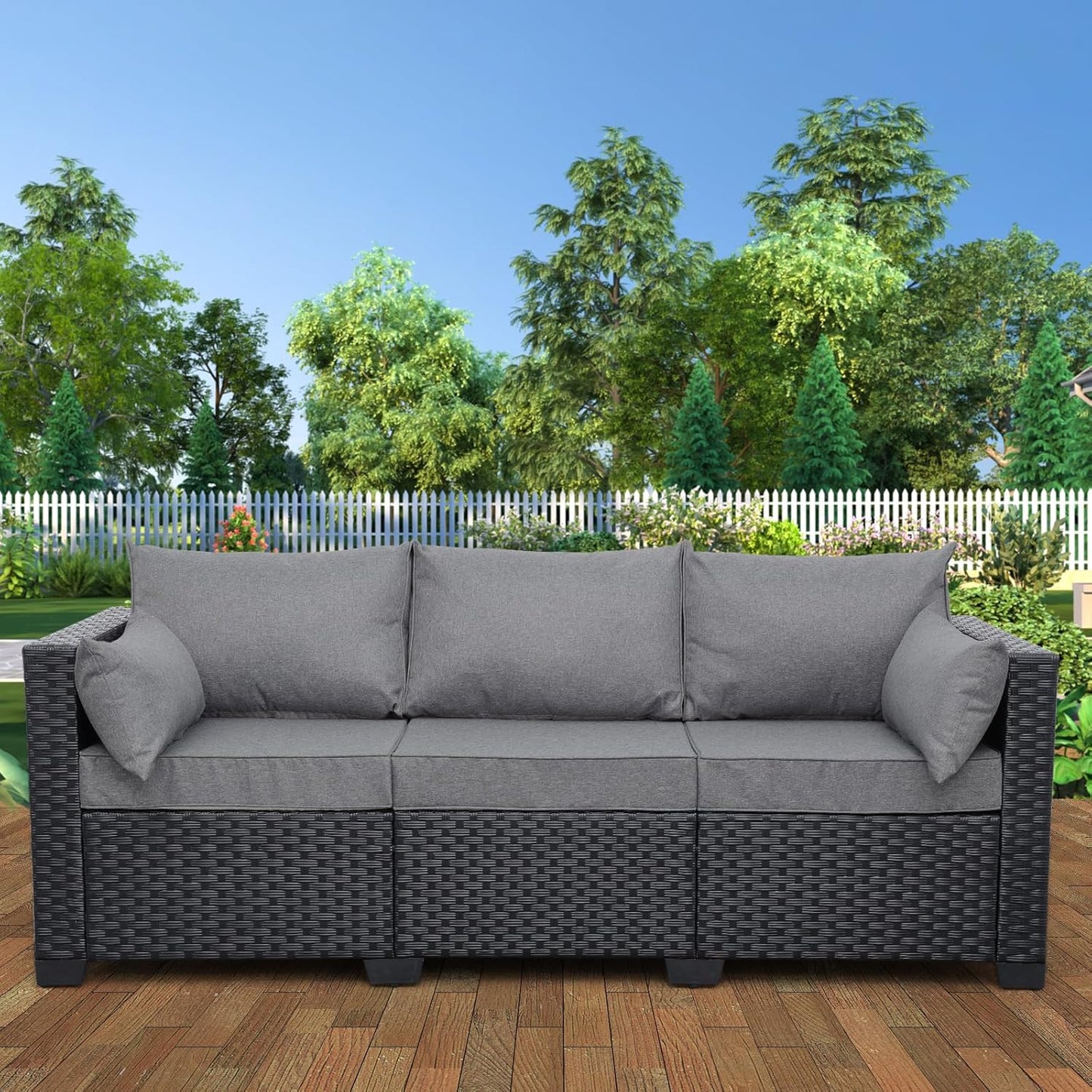 Rattaner Patio Furniture 3-seat Sofa Wicker Outdoor Furniture Outdoor Couch Deep Seat Hight Backrest Waterproof Cover Anti-Slip Cushions, Khaki
