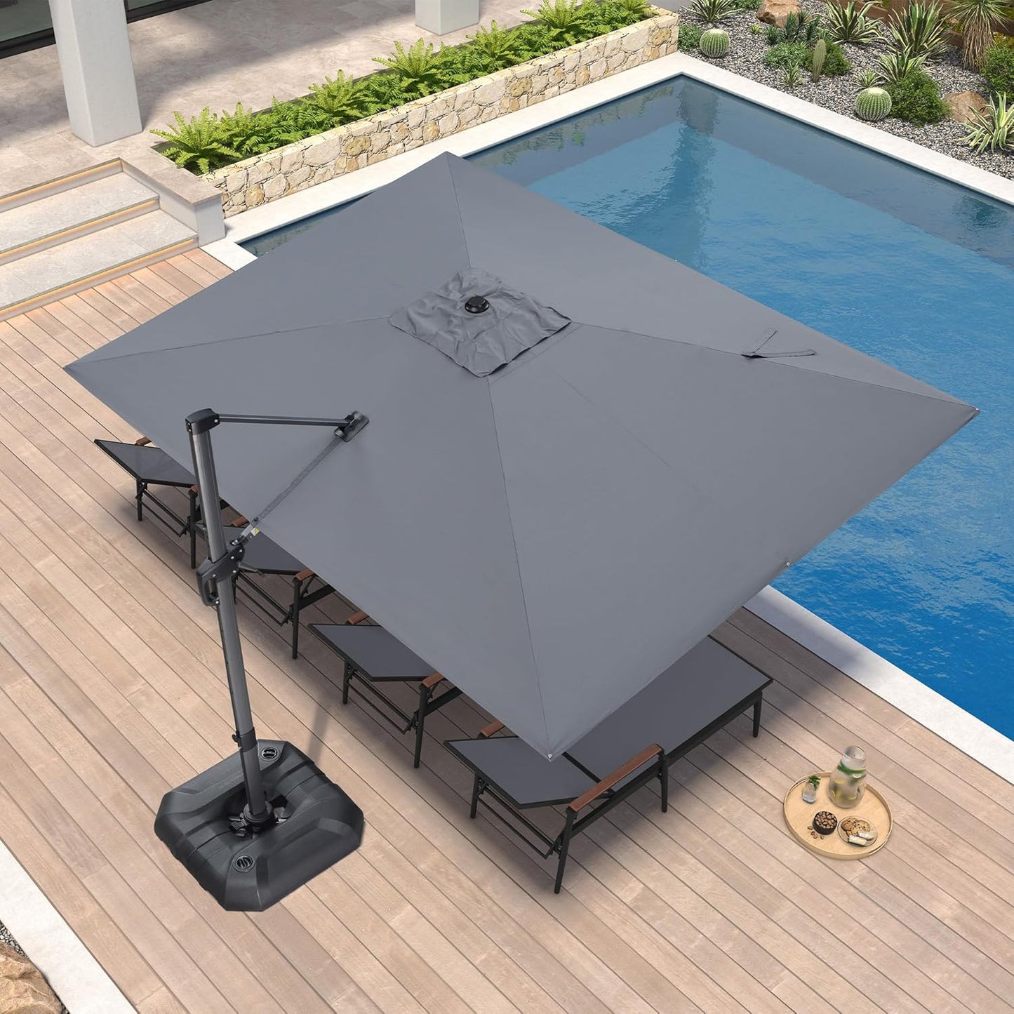PURPLE LEAF 11 Feet Patio Umbrella Outdoor Cantilever Round Umbrella Aluminum Offset Umbrella with 360-degree Rotation for Garden Deck Pool Patio, Navy Blue