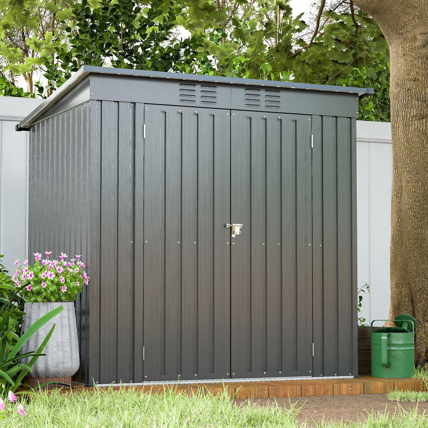 Large Storage Shed 11x12.5ft with Windows, Galvanized Steel Outdoor Garden Shed - 900 Cu.Ft Utility Tool Room, Lockable Double Doors & Sloped Roof for Patio, Backyard (Brown)