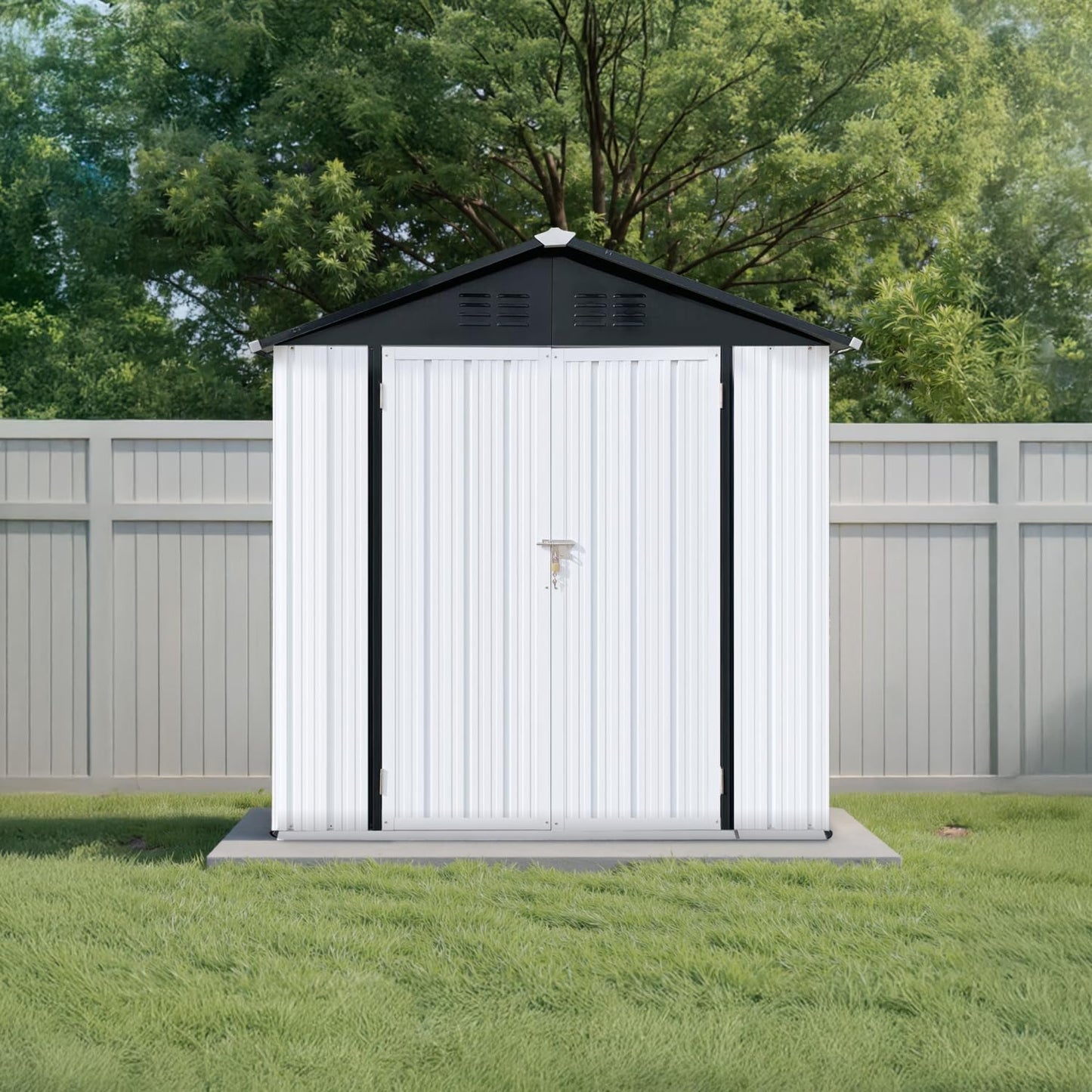 12x10 Ft Storage Shed Outdoor, XL Permanent Steel Building with Window, Sliding Doors and 4 Air Vents for Backyard Garden Patio Lawn - Black