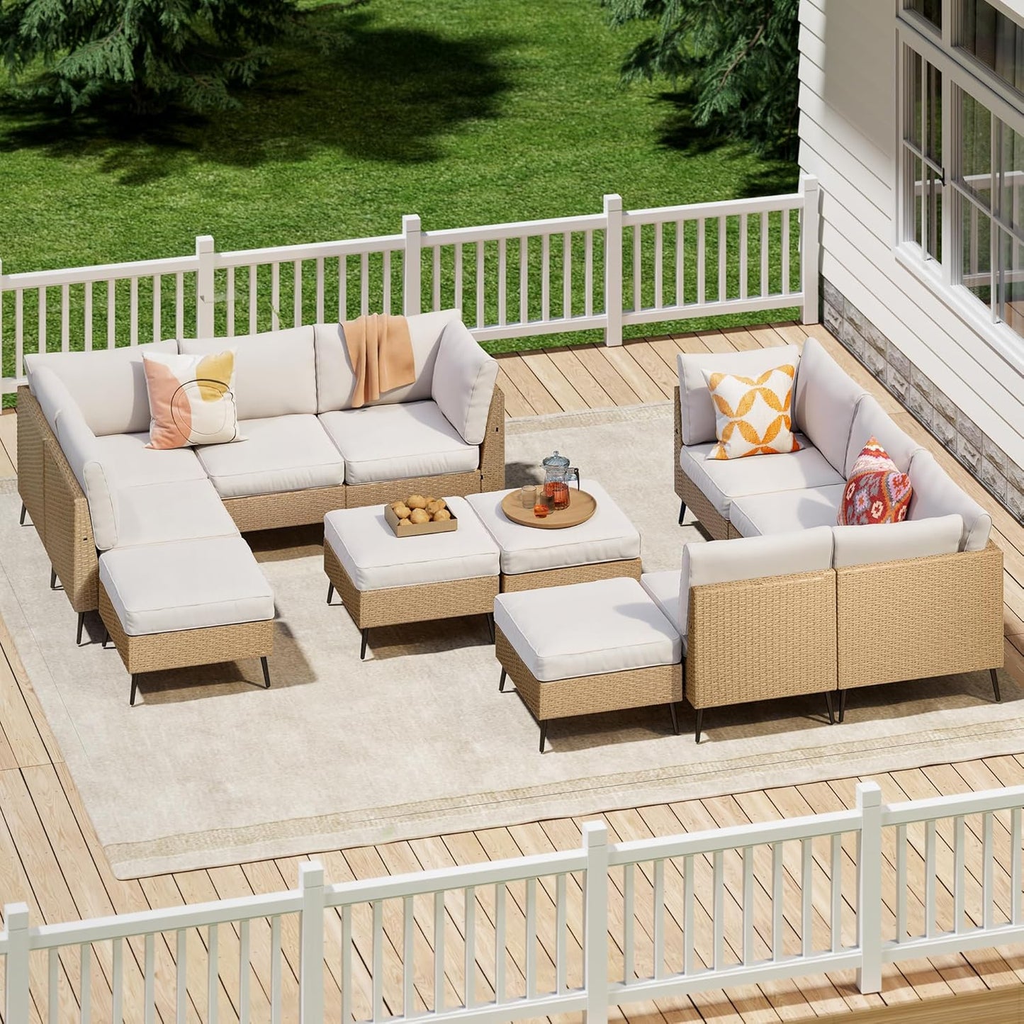 SUNCOZE 8 Pieces Outdoor Patio Furniture Sets, Outdoor Sectional Furniture PE Rattan Wicker Sofa Set, All Weather Patio Conversation Set with Cushion and Ottoman for Deck, Lawn and Pool