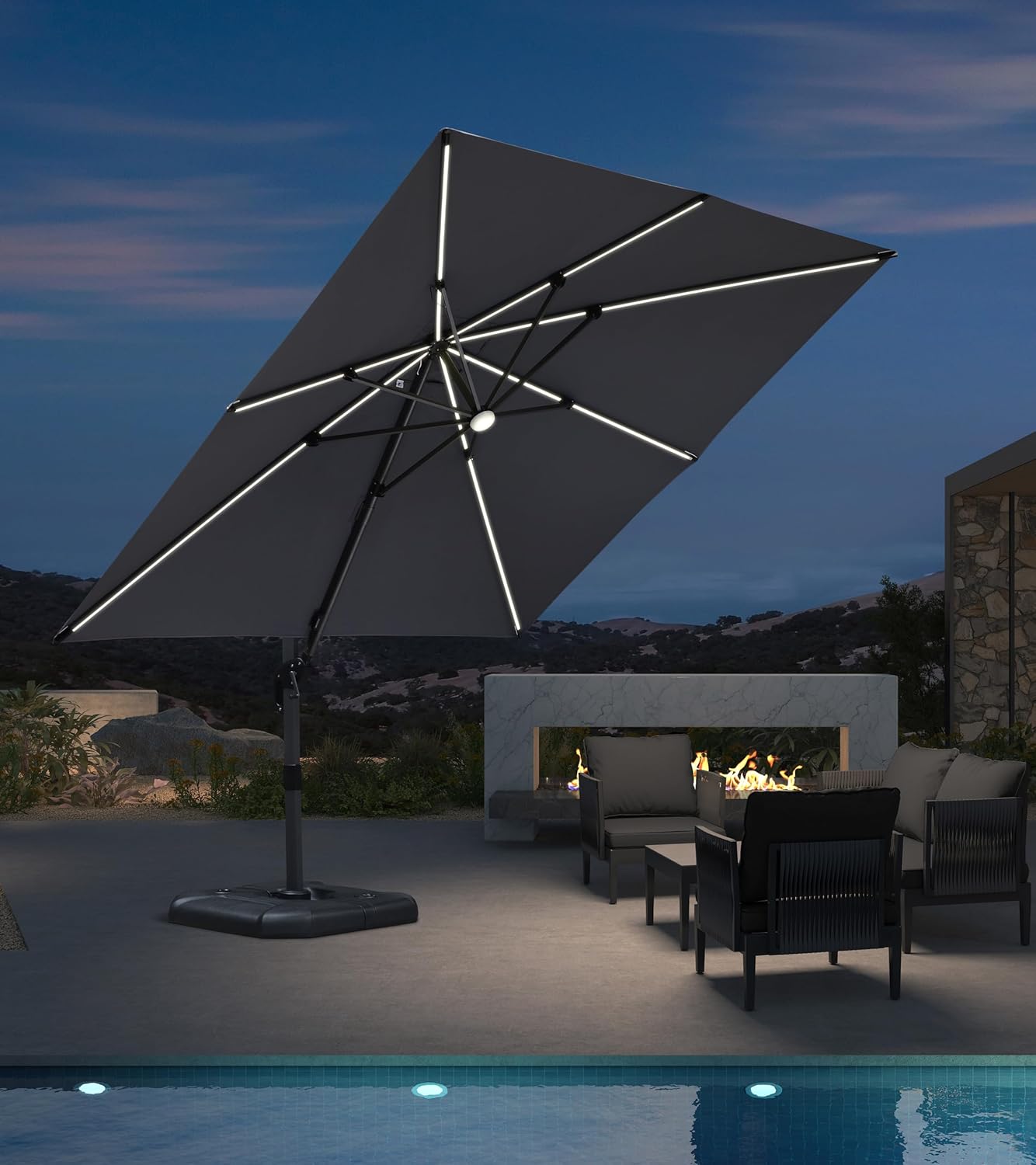 PURPLE LEAF 11 Feet Patio Umbrella Outdoor Cantilever Round Umbrella Aluminum Offset Umbrella with 360-degree Rotation for Garden Deck Pool Patio, Navy Blue